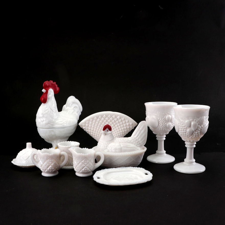 Vintage Westmoreland Hen on Nest and Other Milk Glass Serveware