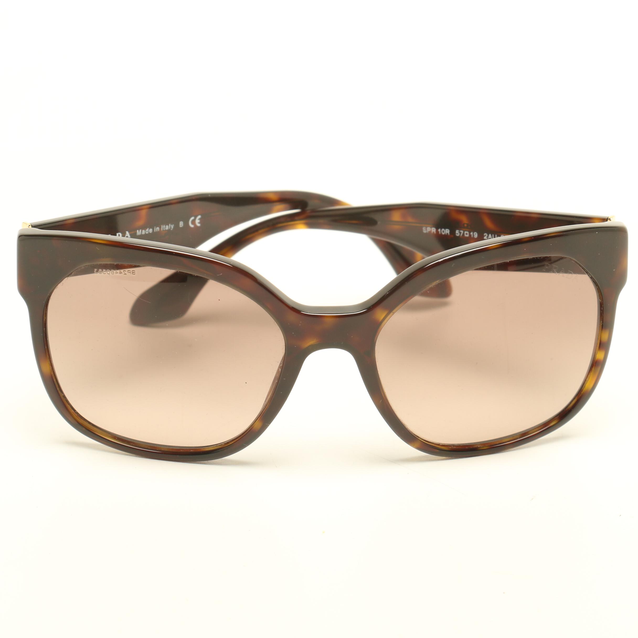 Prada Tortoiseshell-Style Modified Cat Eye Designer Sunglasses