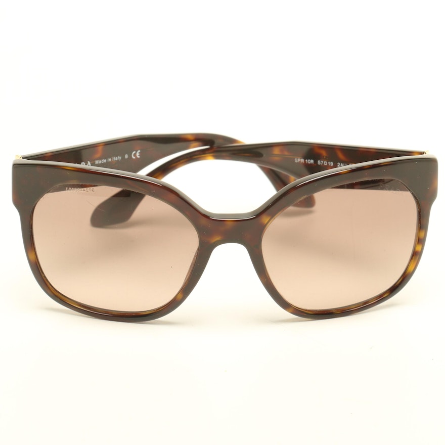 Prada Tortoiseshell-Style Modified Cat Eye Designer Sunglasses