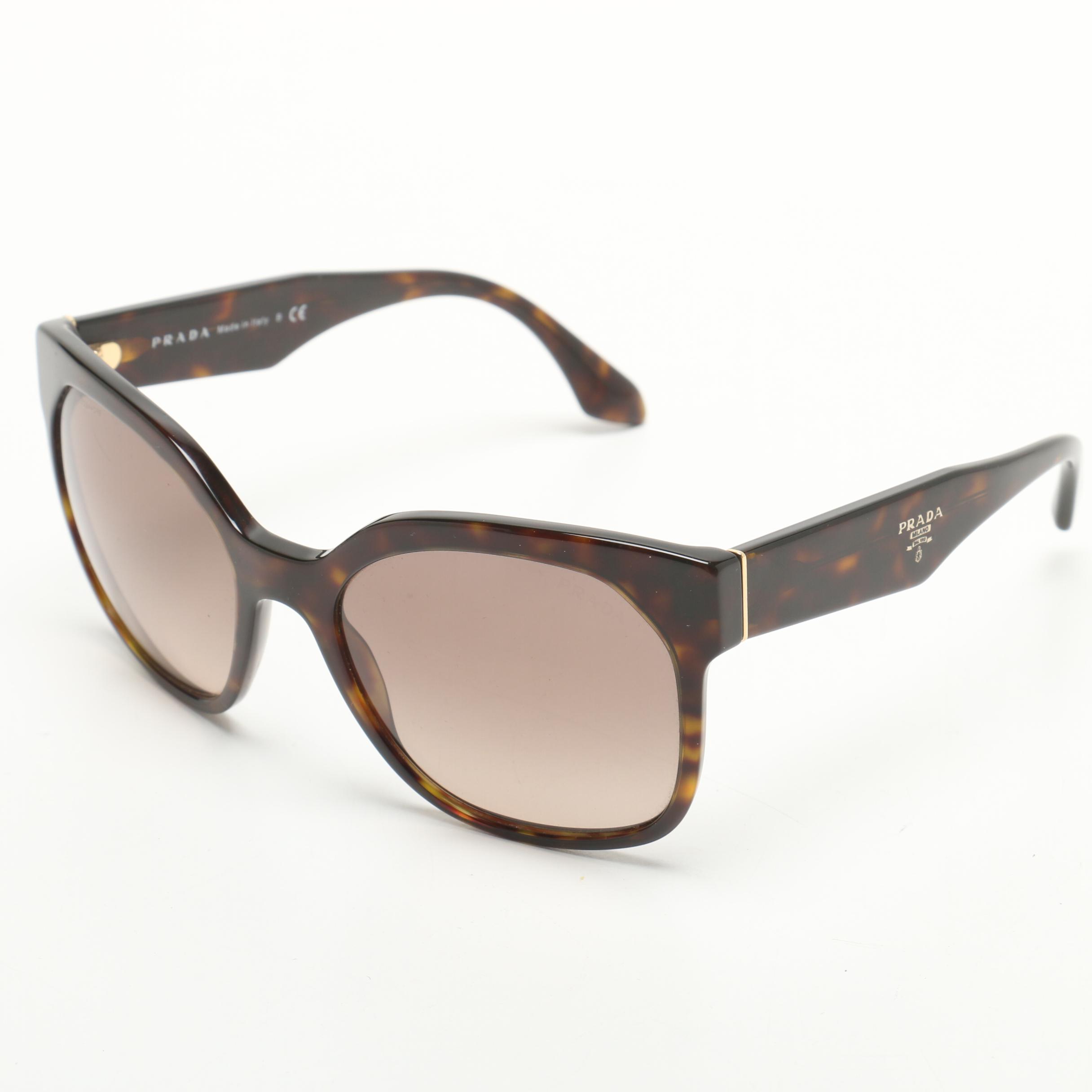 Prada Tortoiseshell-Style Modified Cat Eye Designer Sunglasses