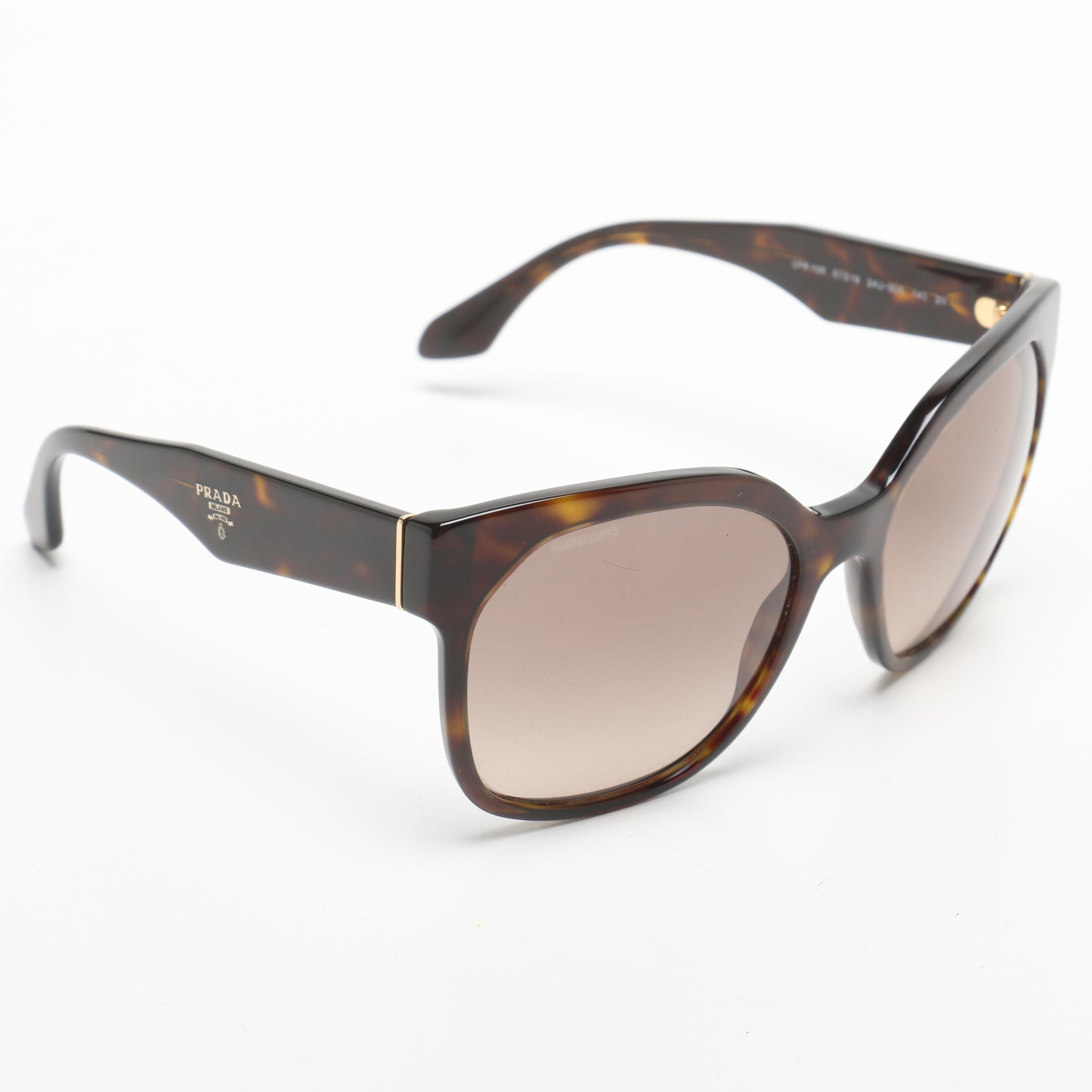 Prada Tortoiseshell-Style Modified Cat Eye Designer Sunglasses