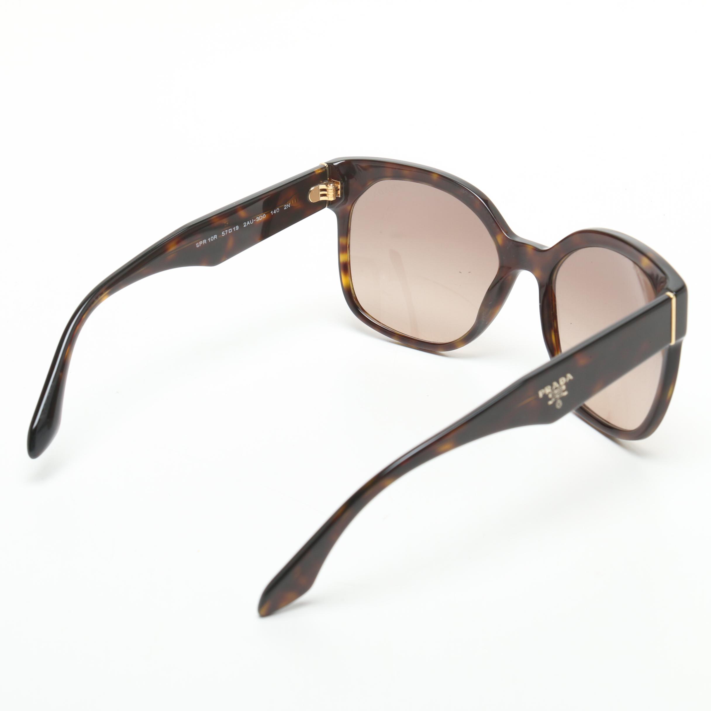 Prada Tortoiseshell-Style Modified Cat Eye Designer Sunglasses