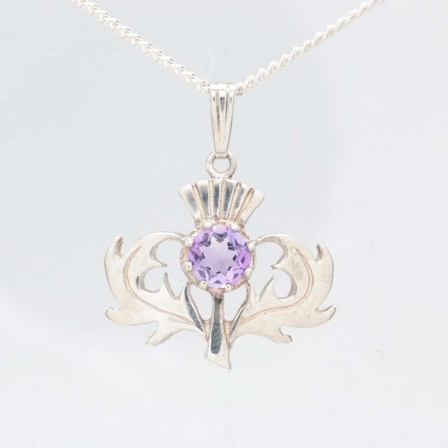 Ortak Sterling Silver Amethyst "Thistle" Pendant Necklace with Box