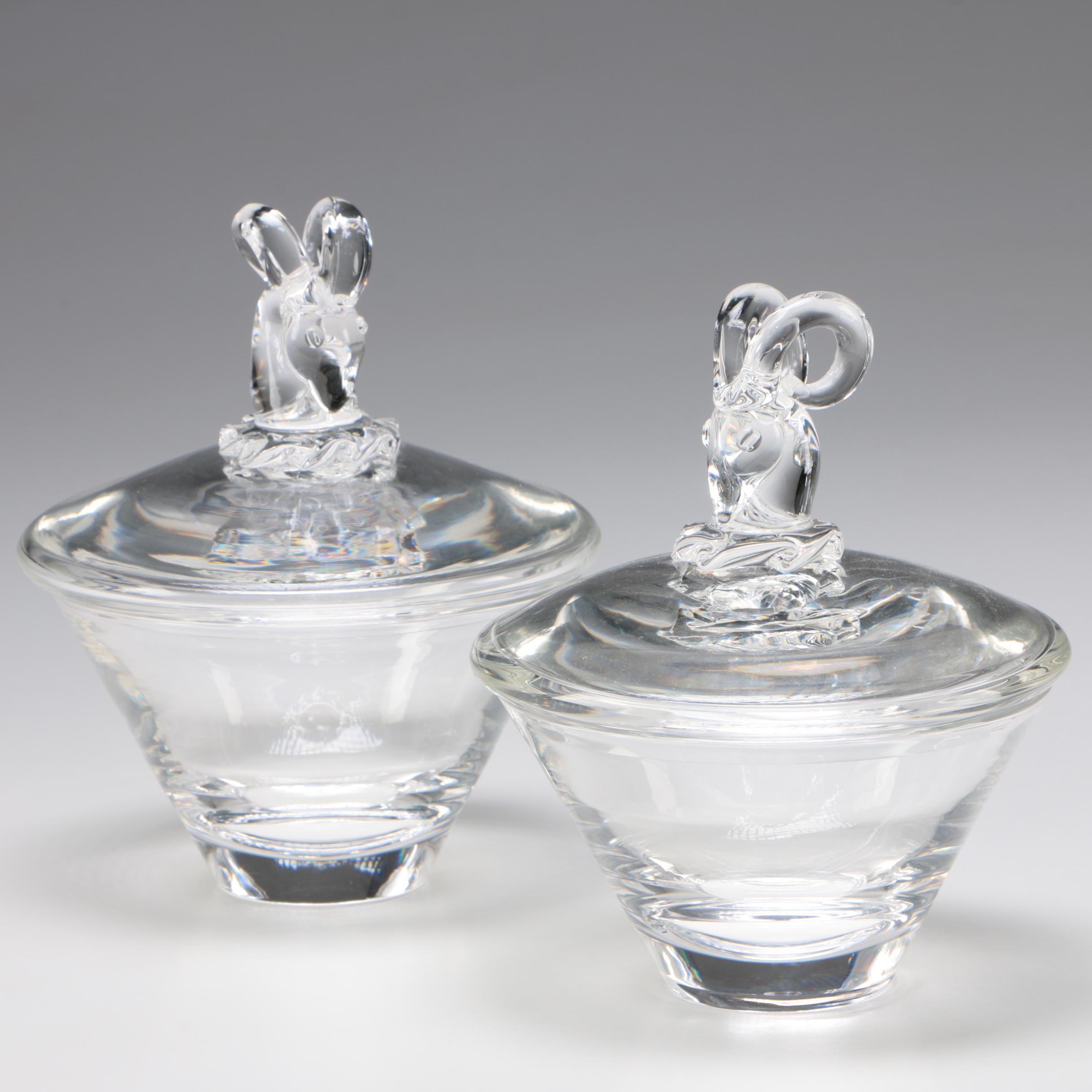 Inka Benton for Steuben Art Glass Ram's Head Candy Dishes, Circa Early 1940s