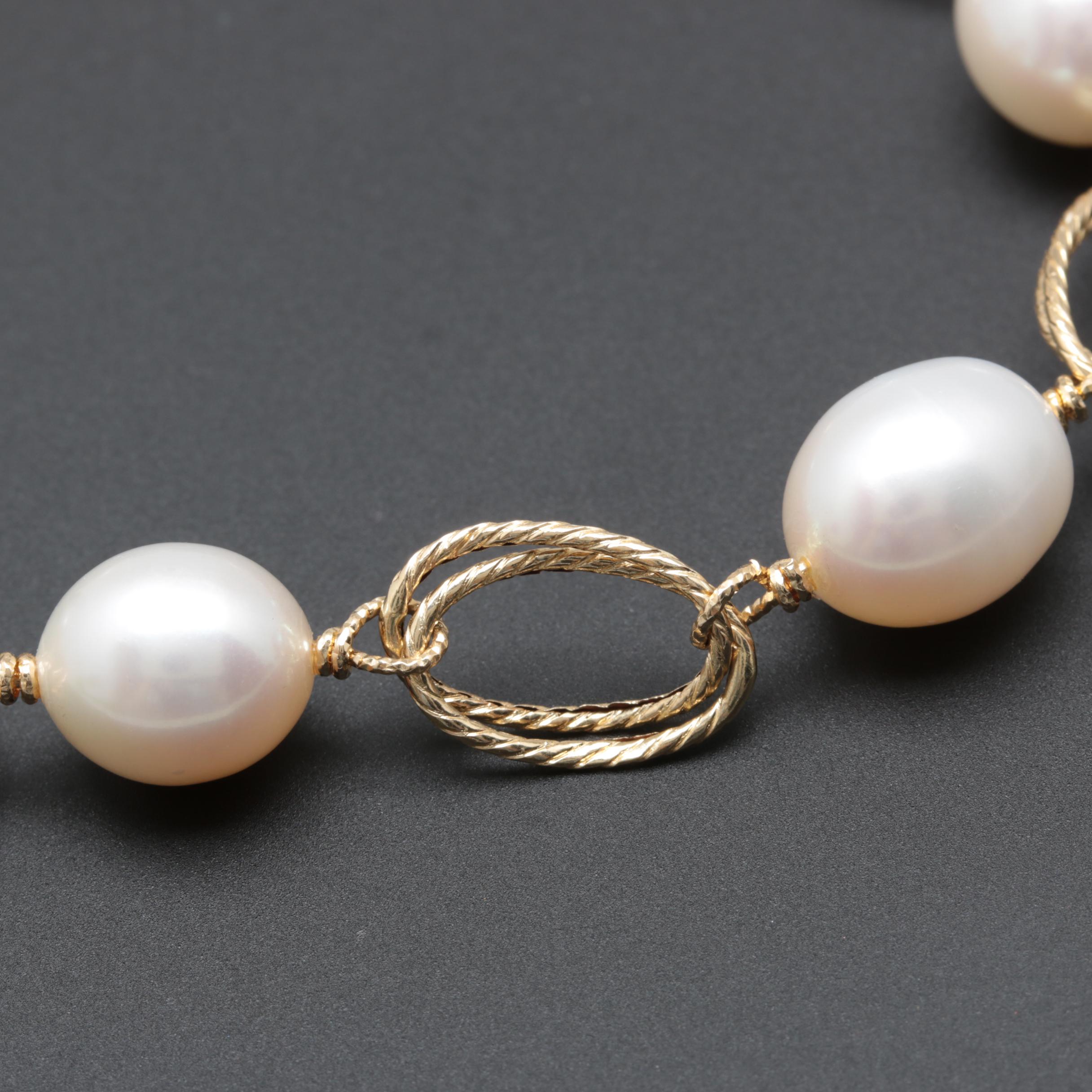 14K Yellow Gold Cultured Pearl Bracelet