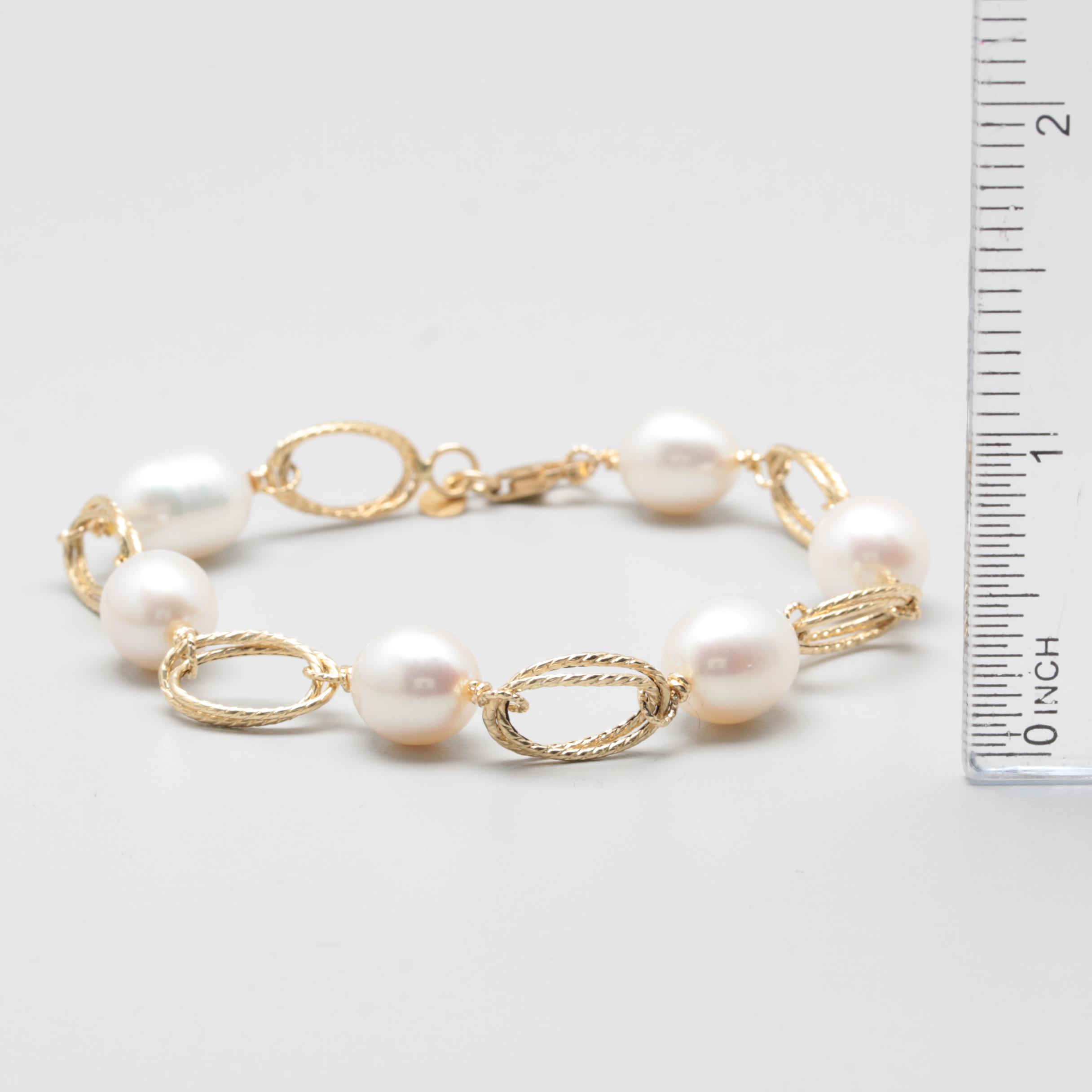 14K Yellow Gold Cultured Pearl Bracelet