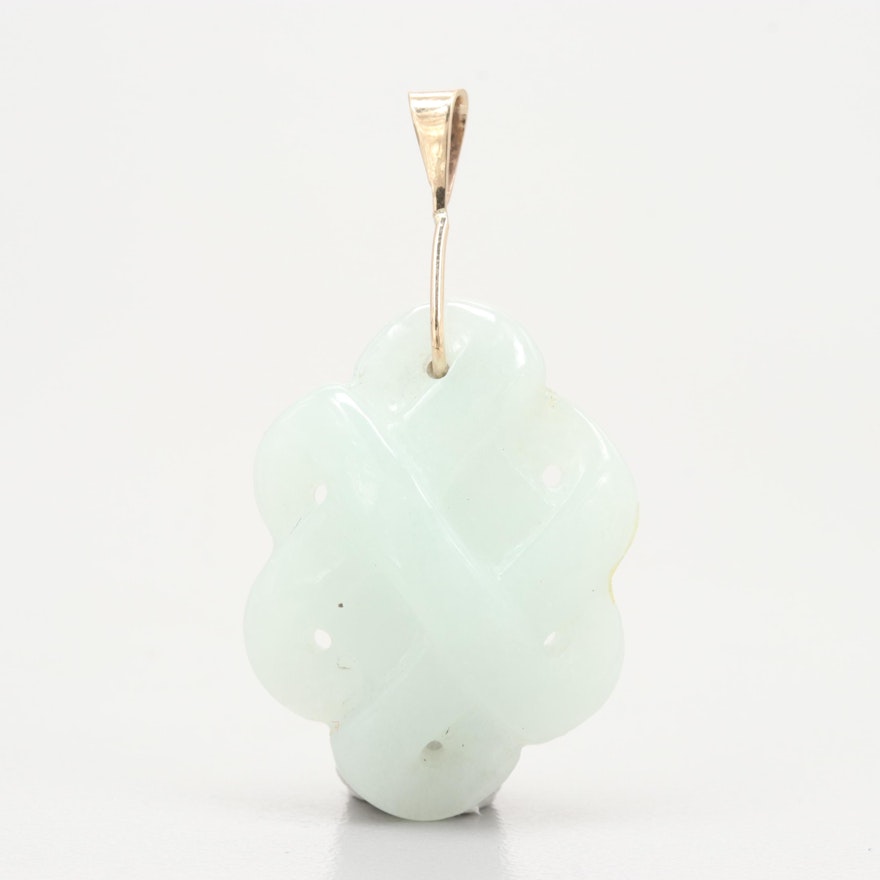 14K Yellow Gold Carved Jadeite Pendant