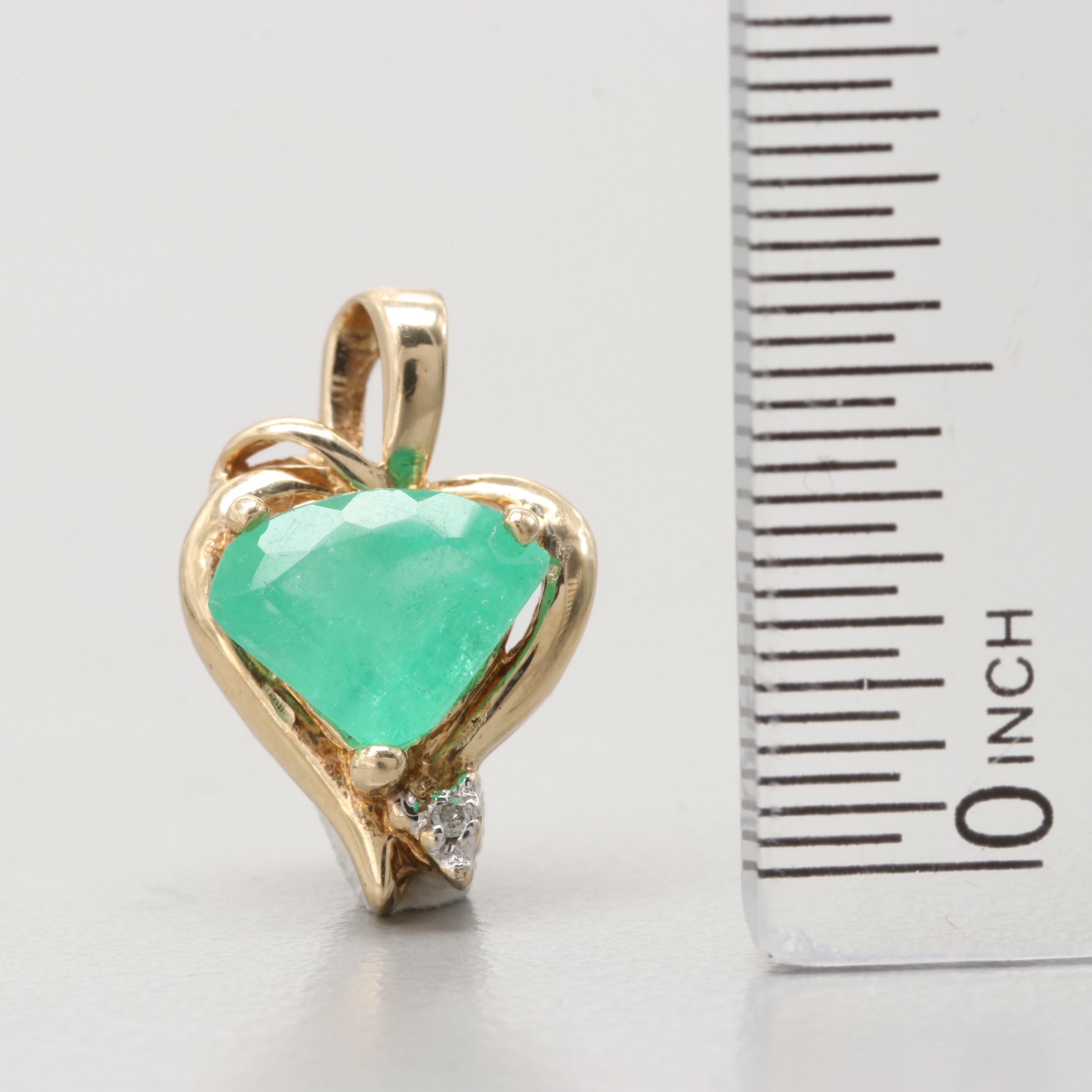 10K Yellow Gold Emerald And Diamond Pendant