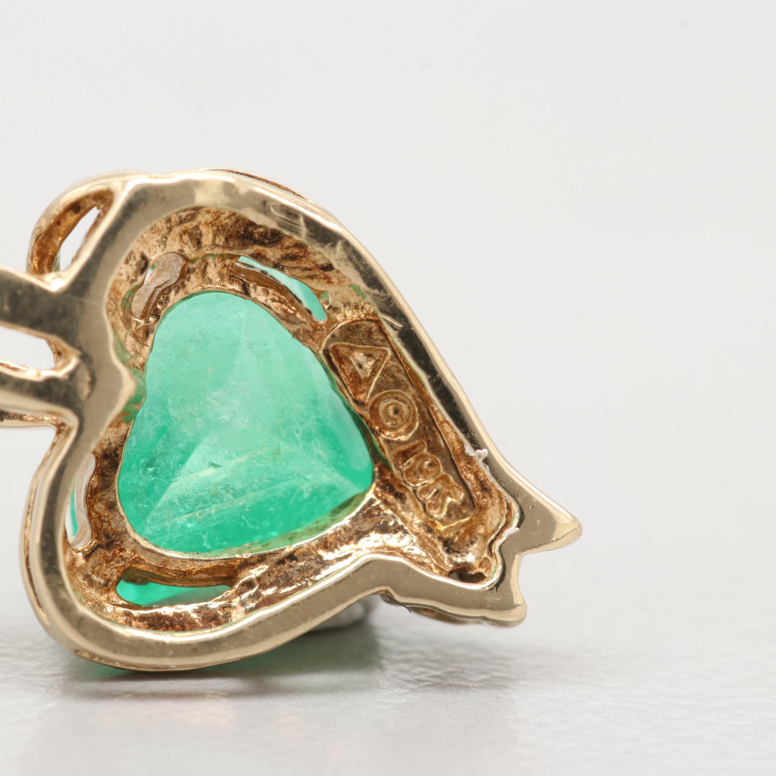 10K Yellow Gold Emerald And Diamond Pendant