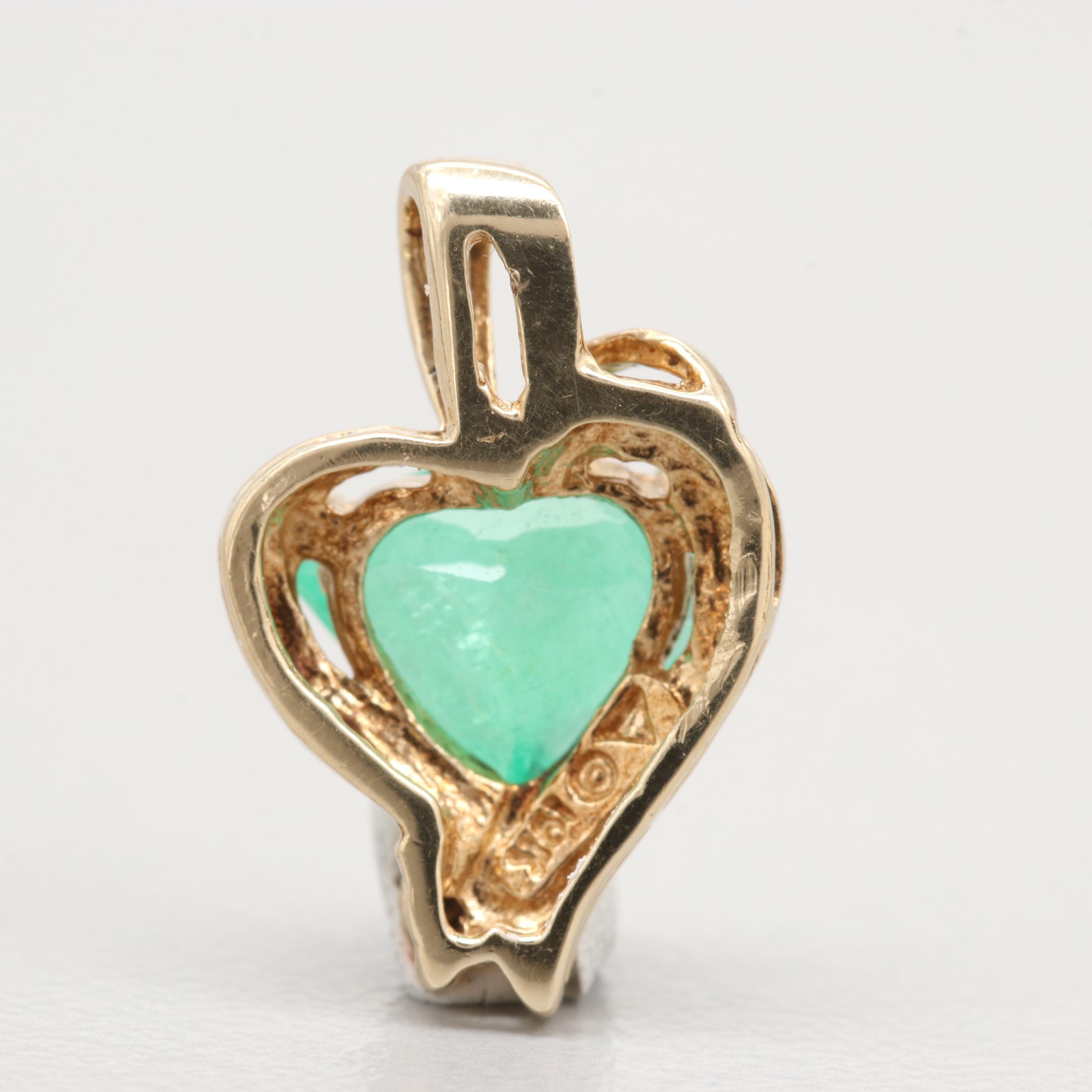10K Yellow Gold Emerald And Diamond Pendant