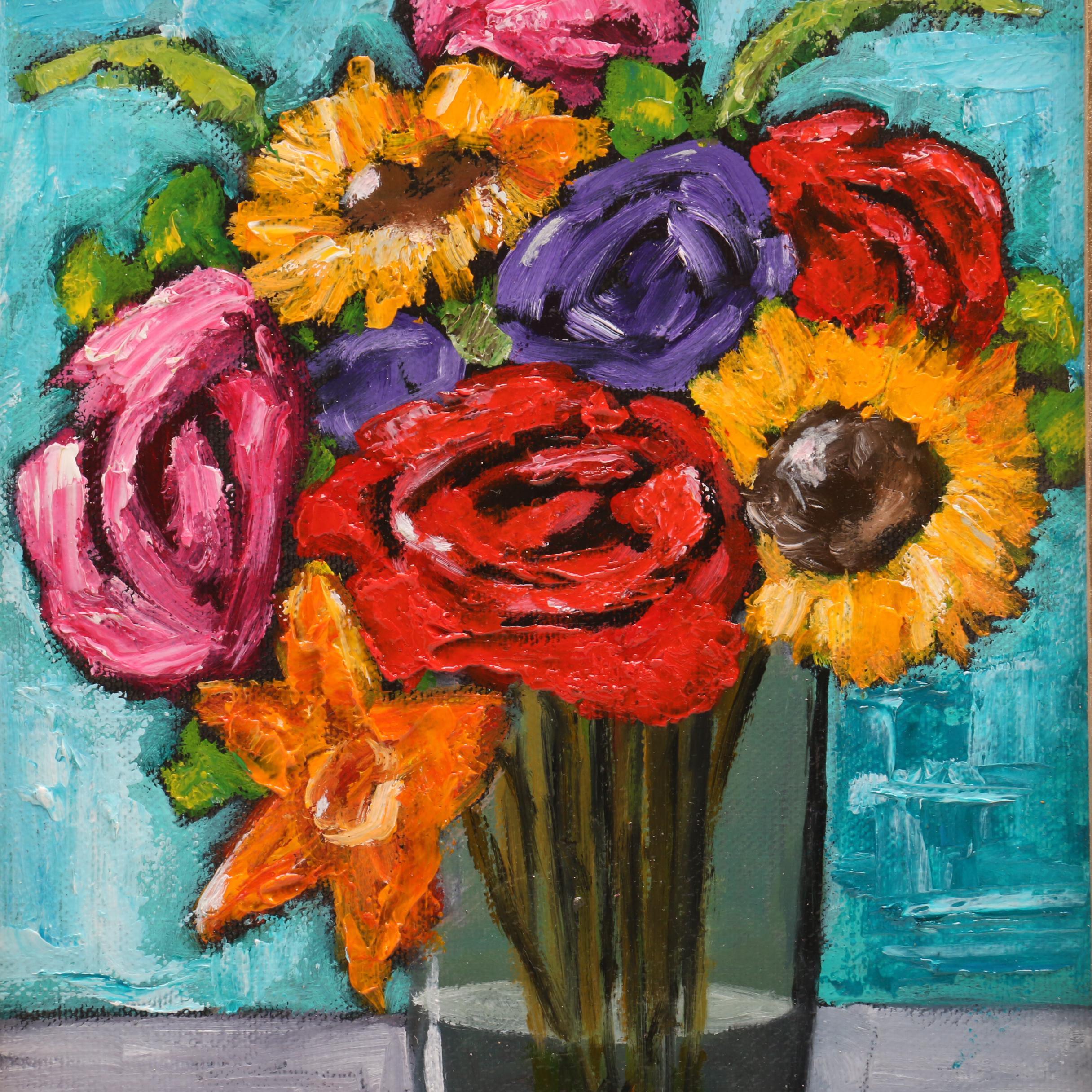 Darryl Oberling 2018 Floral Oil Painting "Flowers in Vase"