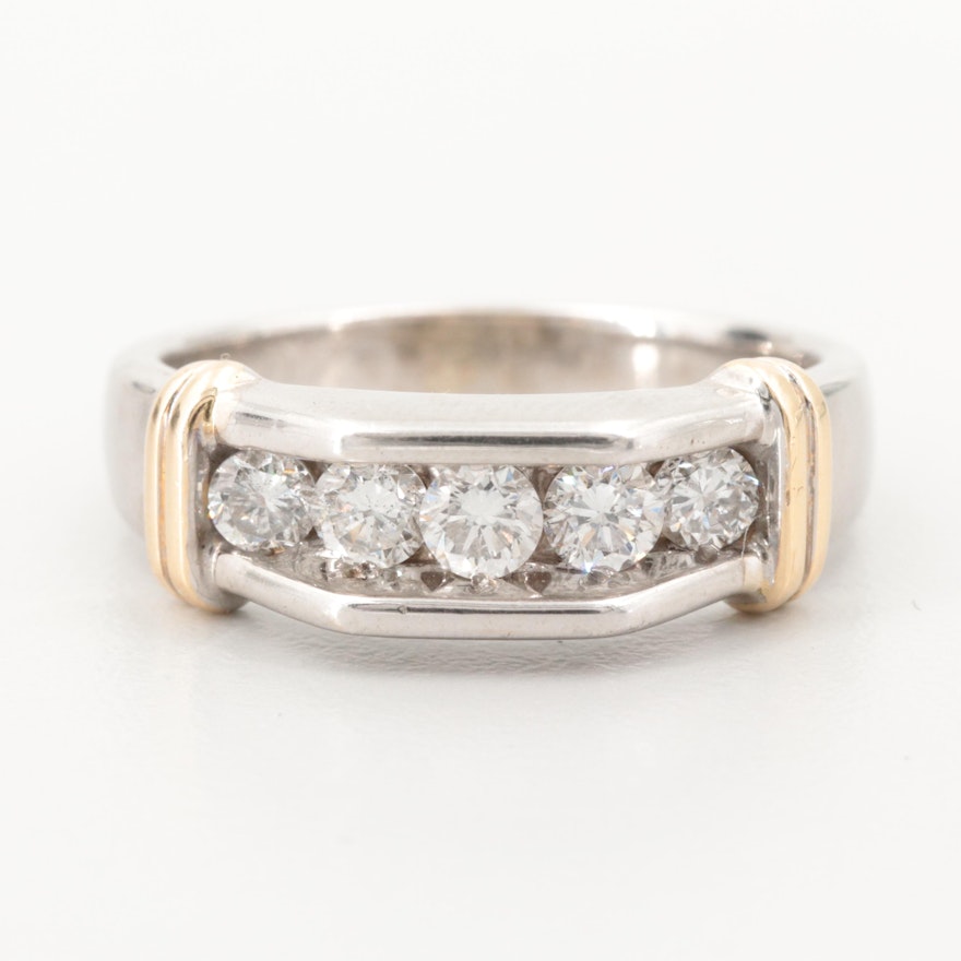 14K White Gold Diamond Ring with Yellow Gold Accents
