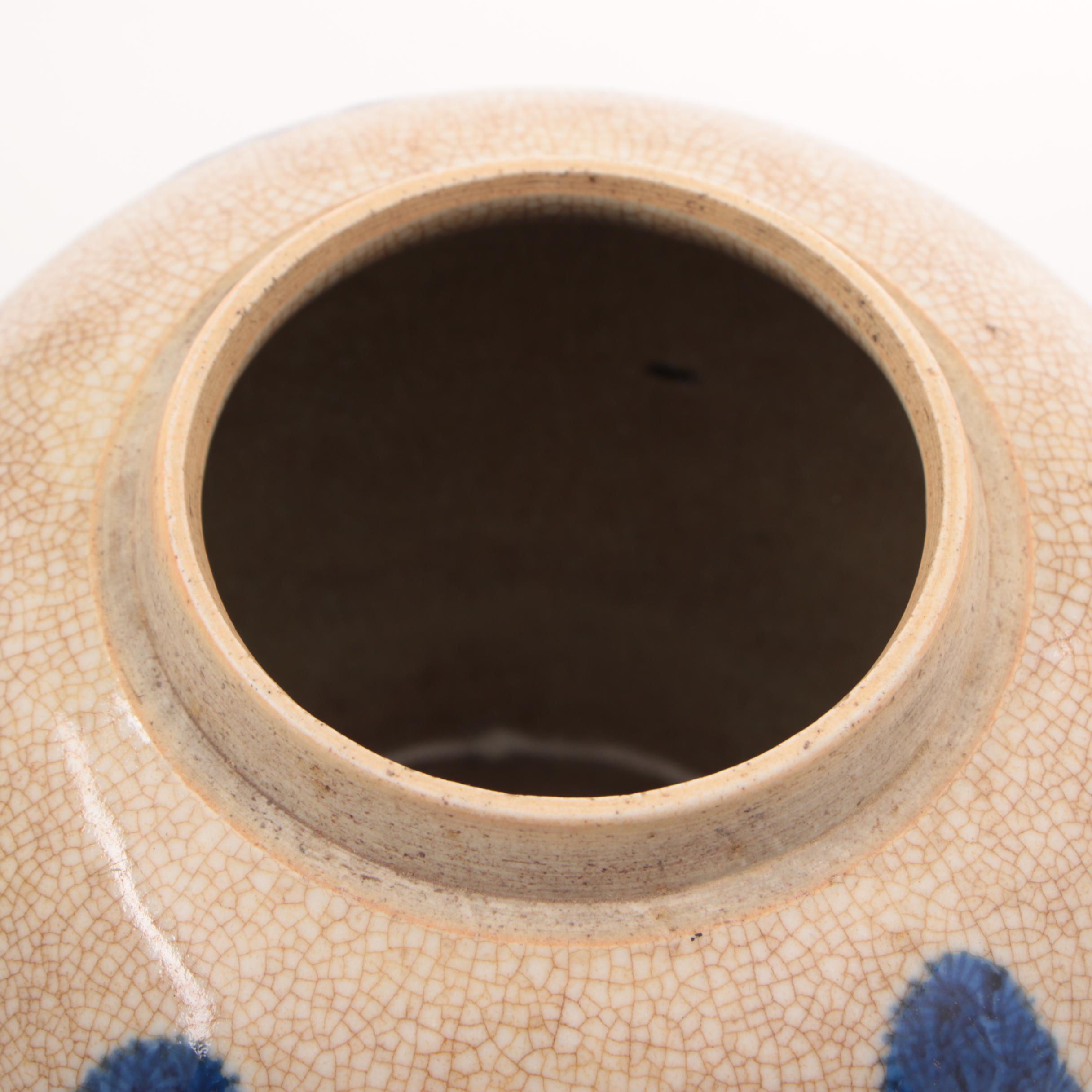 Chinese Crackle Porcelain Jar with Longevity Motif, Qing Dynasty