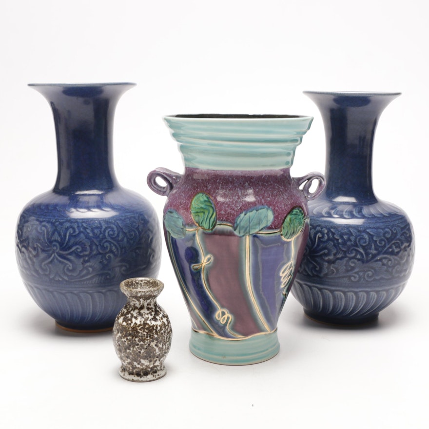 Thrown and Cast Stoneware and Porcelain Vases Including Pigeon Forge Pottery