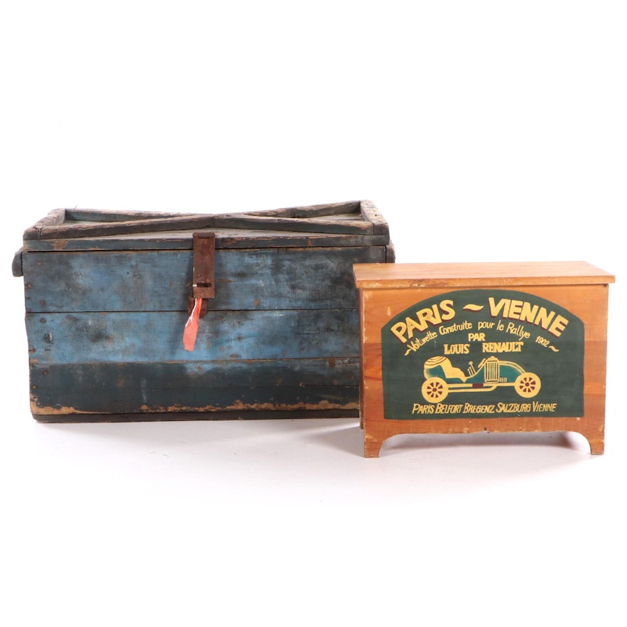 Painted Wood Tool Trunk and Chest, Early/Mid-20th Century