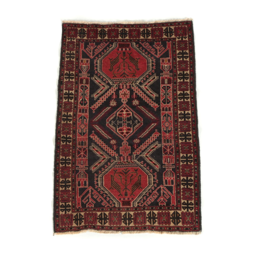 Hand-Knotted Afghani Baluch Wool Rug