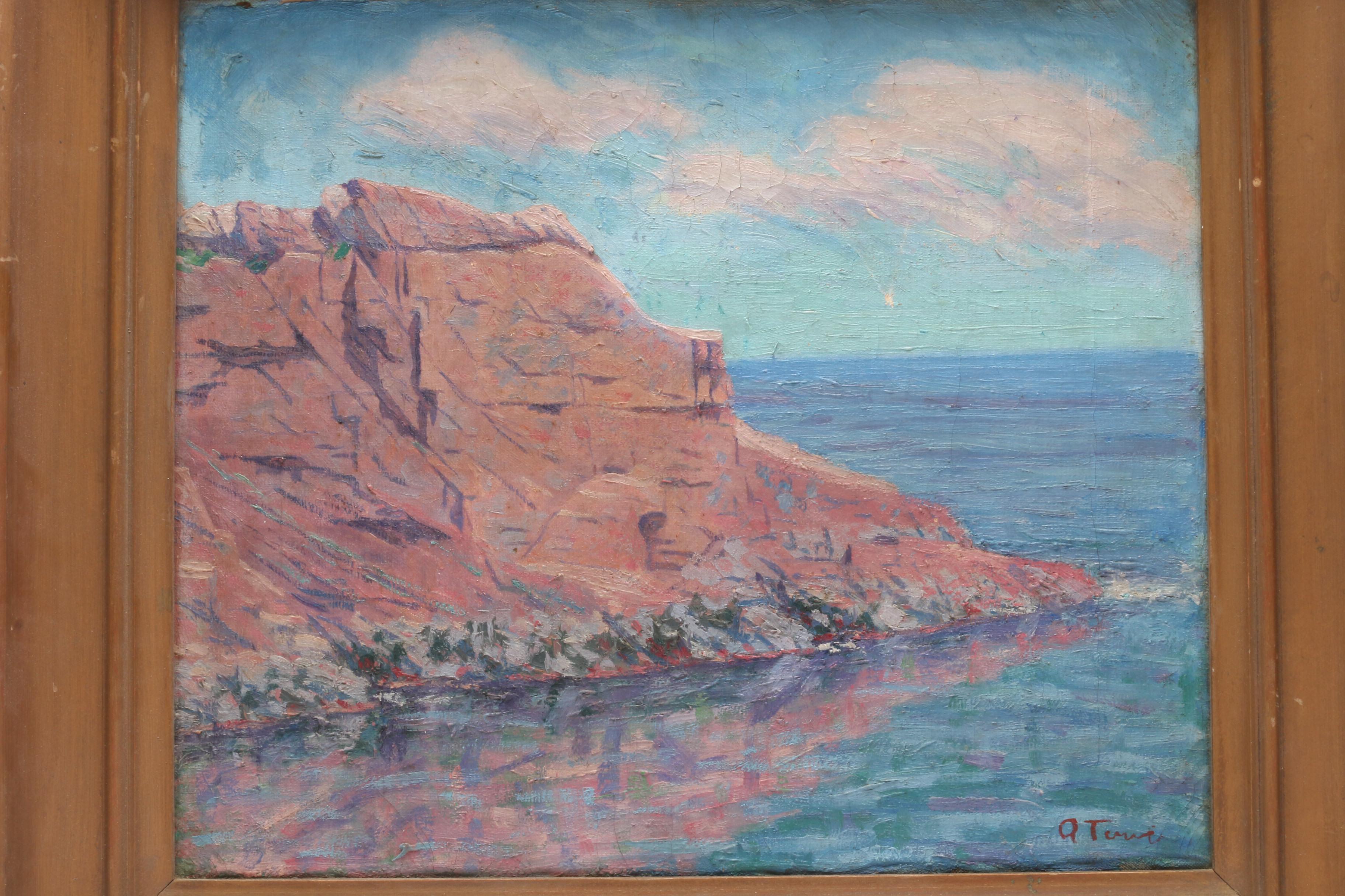 Vintage Oil Painting of a Coastal Landscape