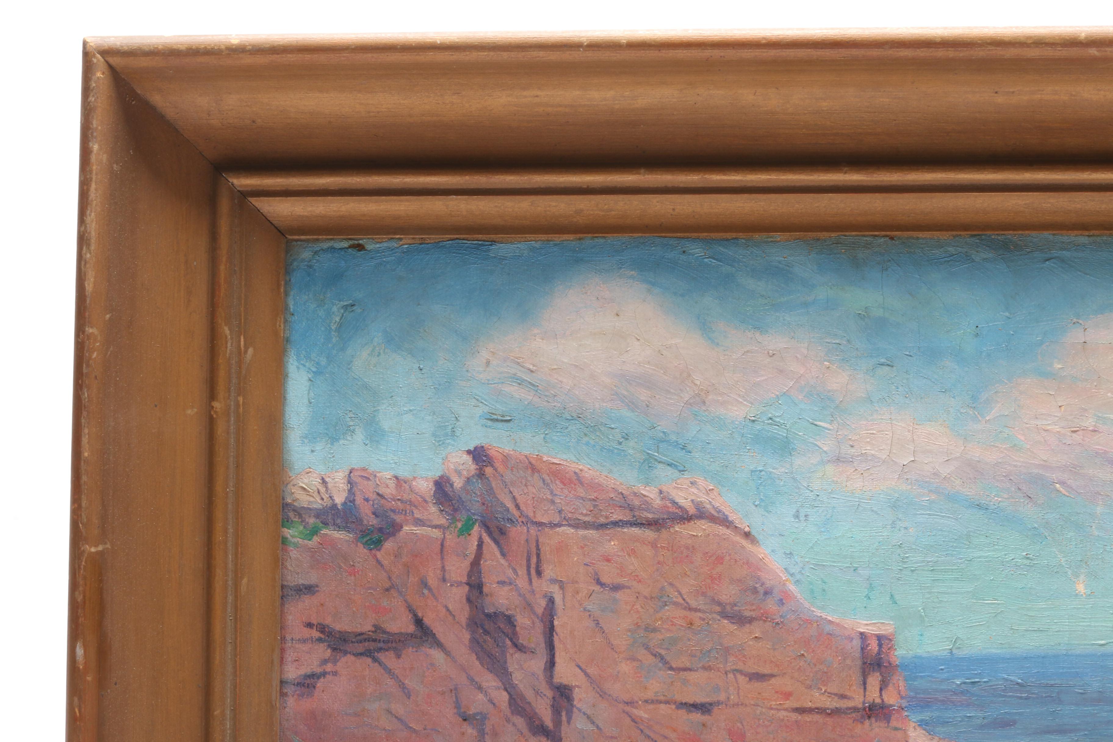 Vintage Oil Painting of a Coastal Landscape