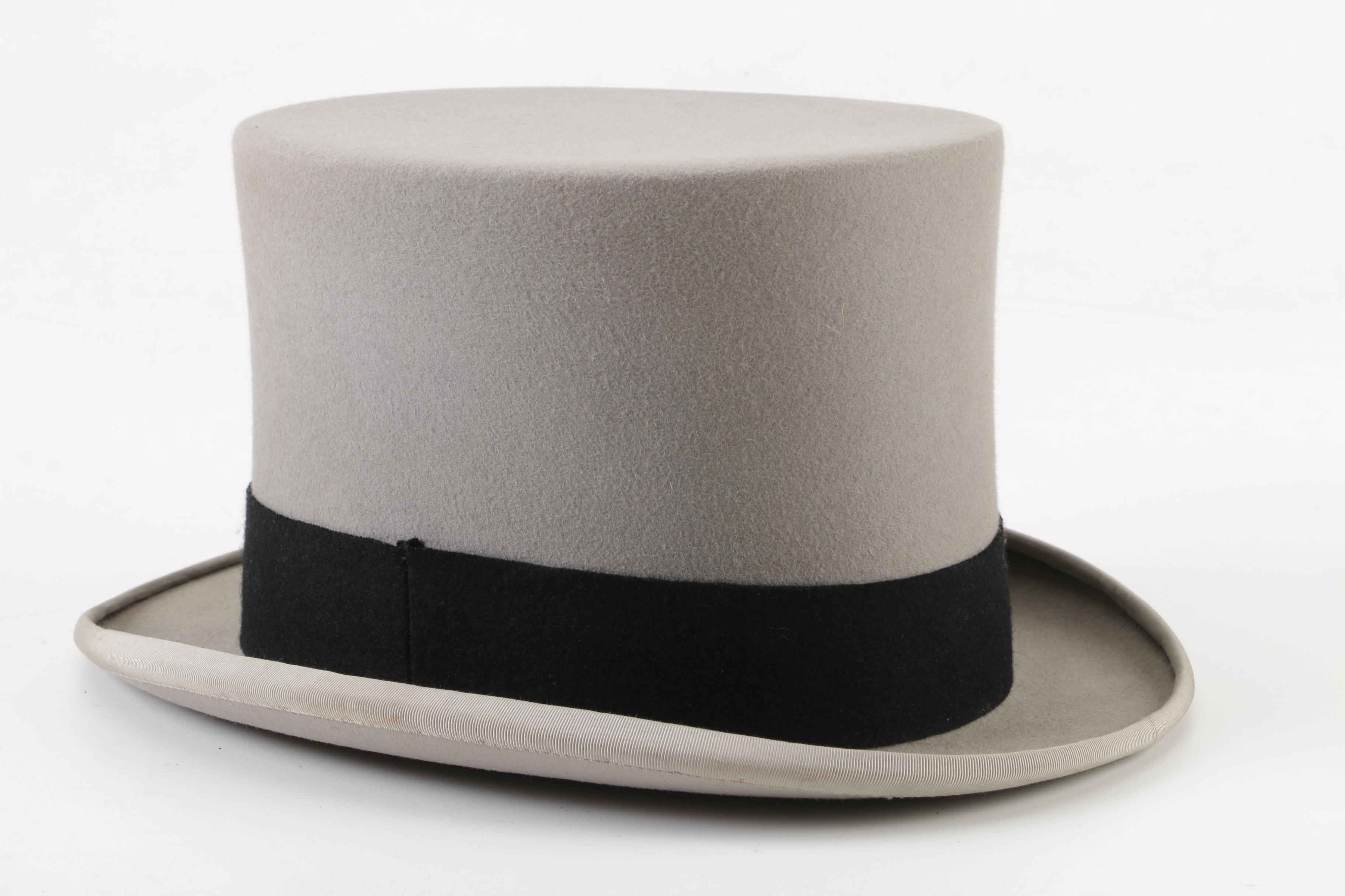 Men's Lock & Co. Hatters London Dove Grey Fur Felt Top Hat and Leather Hat Box