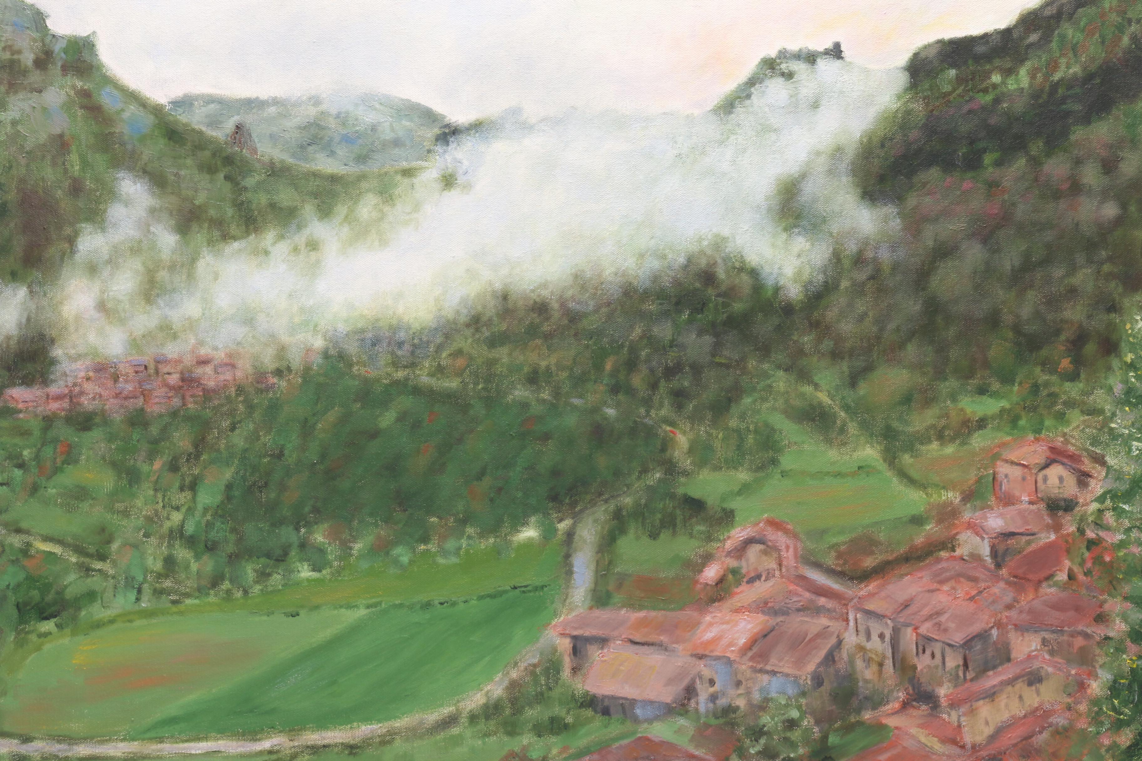 Ray Abrams Oil Painting of Landscape with Hillside Village