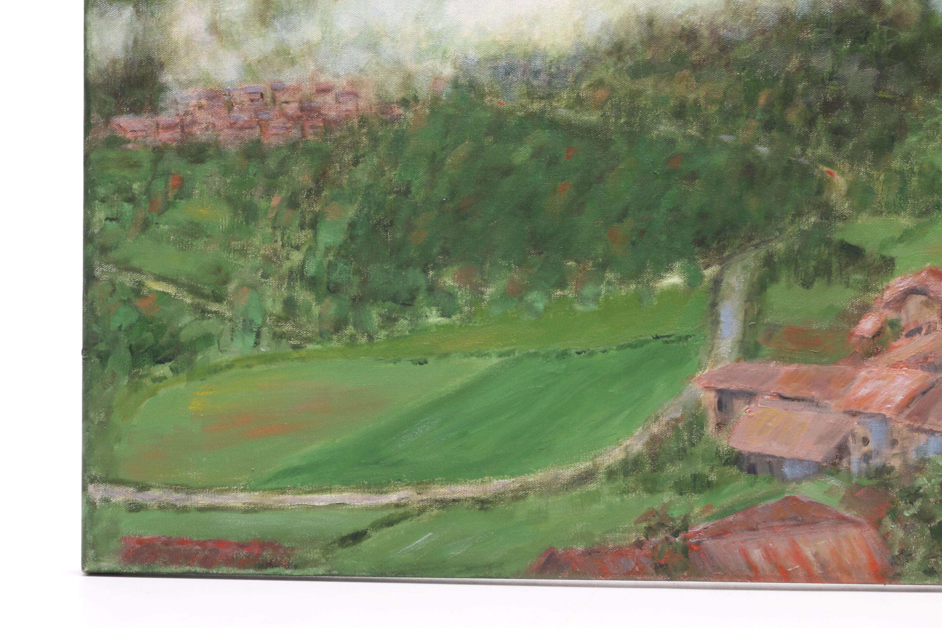 Ray Abrams Oil Painting of Landscape with Hillside Village