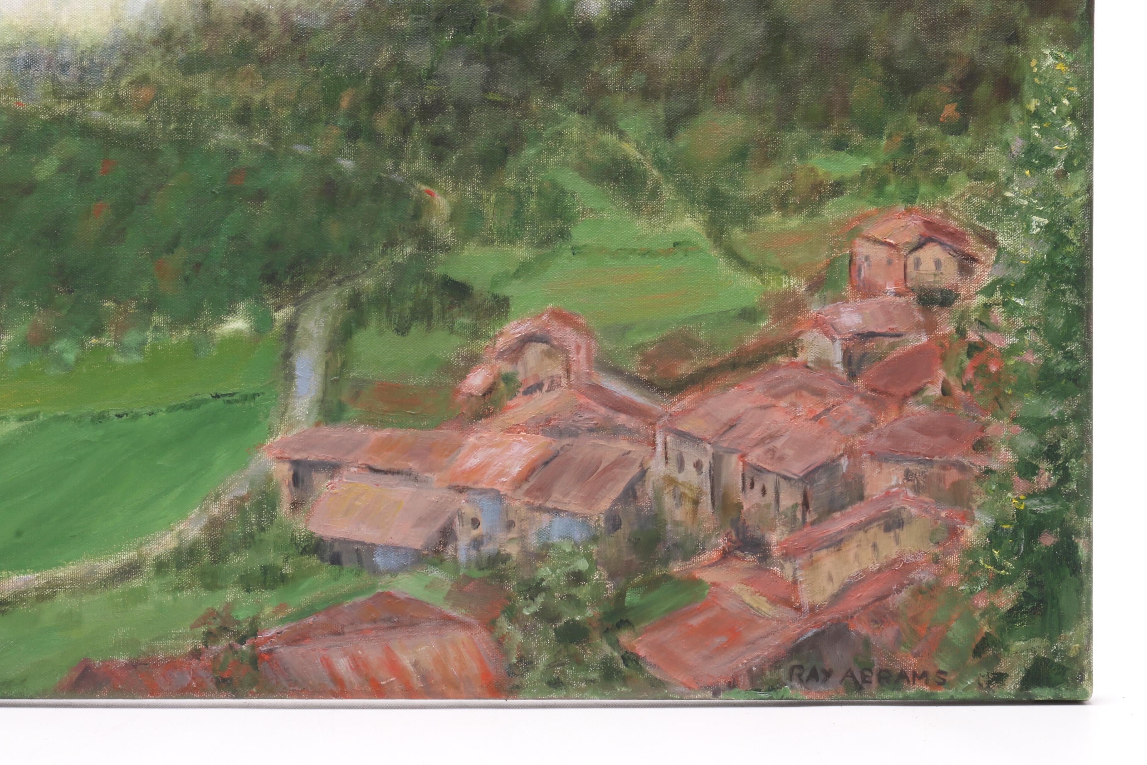 Ray Abrams Oil Painting of Landscape with Hillside Village