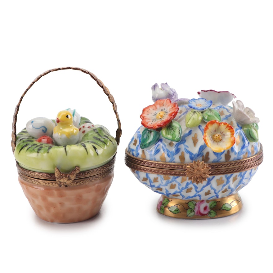 Chamart and Gerard Ribierre Limoges Hand-Painted Porcelain Pill Boxes