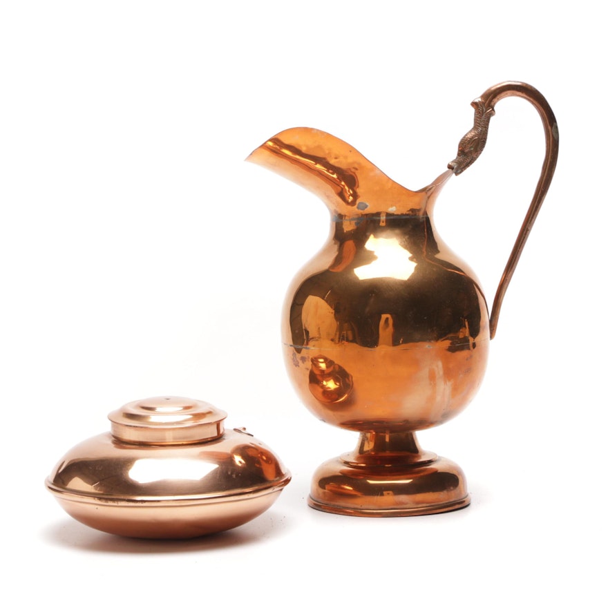 Mexican Copper Pitcher and Decorative Vessel