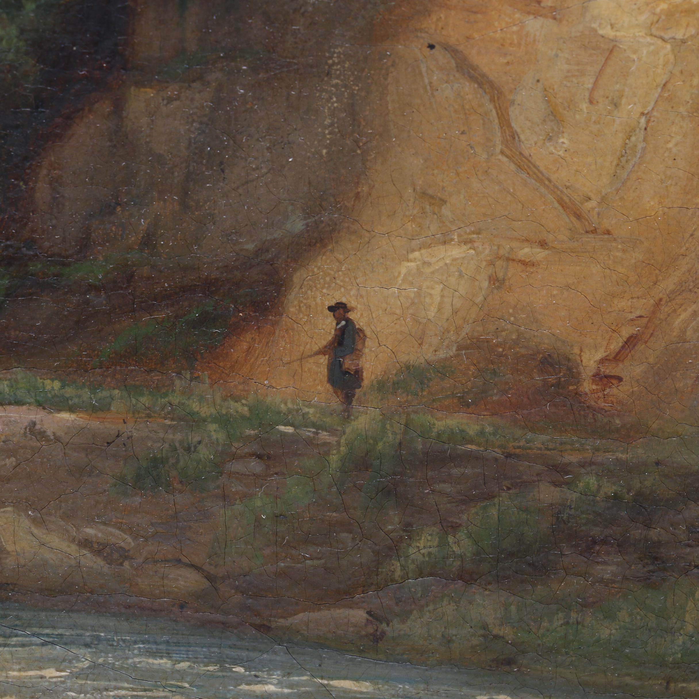 Late 19th-Century Oil Painting of Landscape with Figures