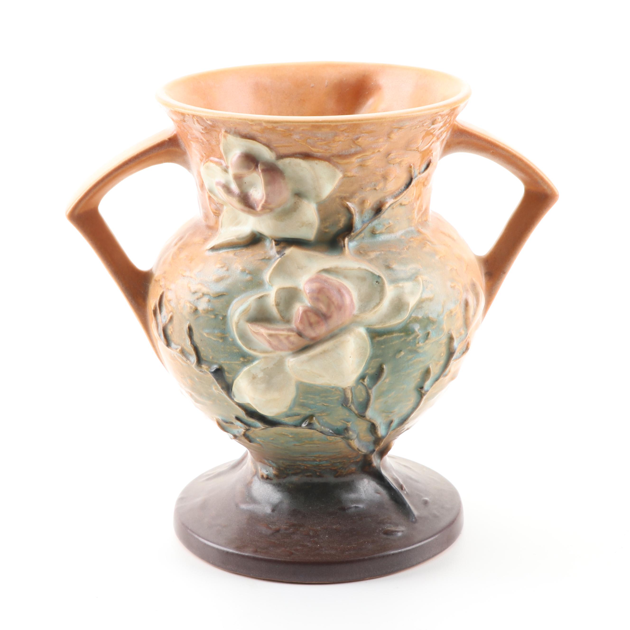 Roseville Pottery "Magnolia" Handled Vase, Mid-Century
