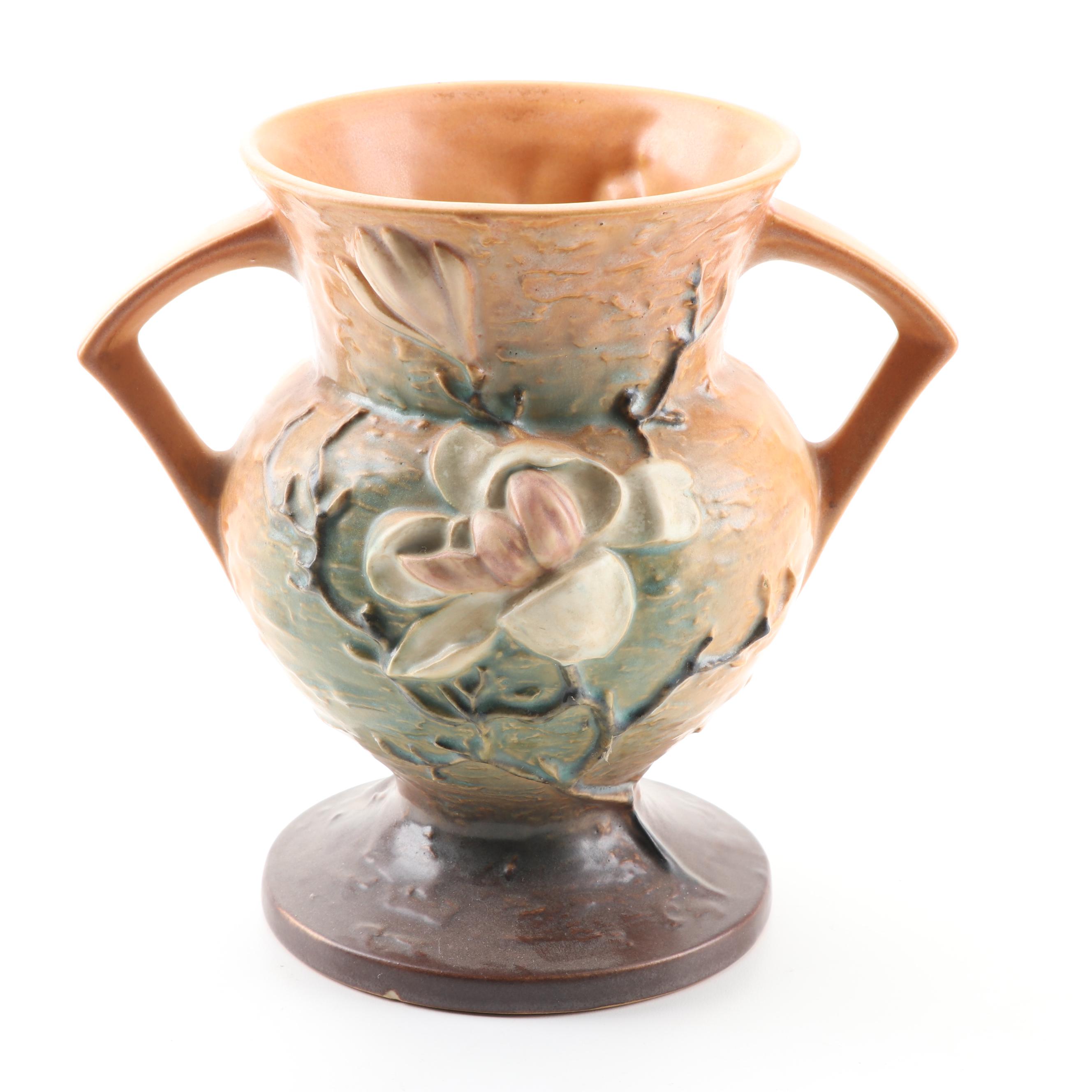 Roseville Pottery "Magnolia" Handled Vase, Mid-Century