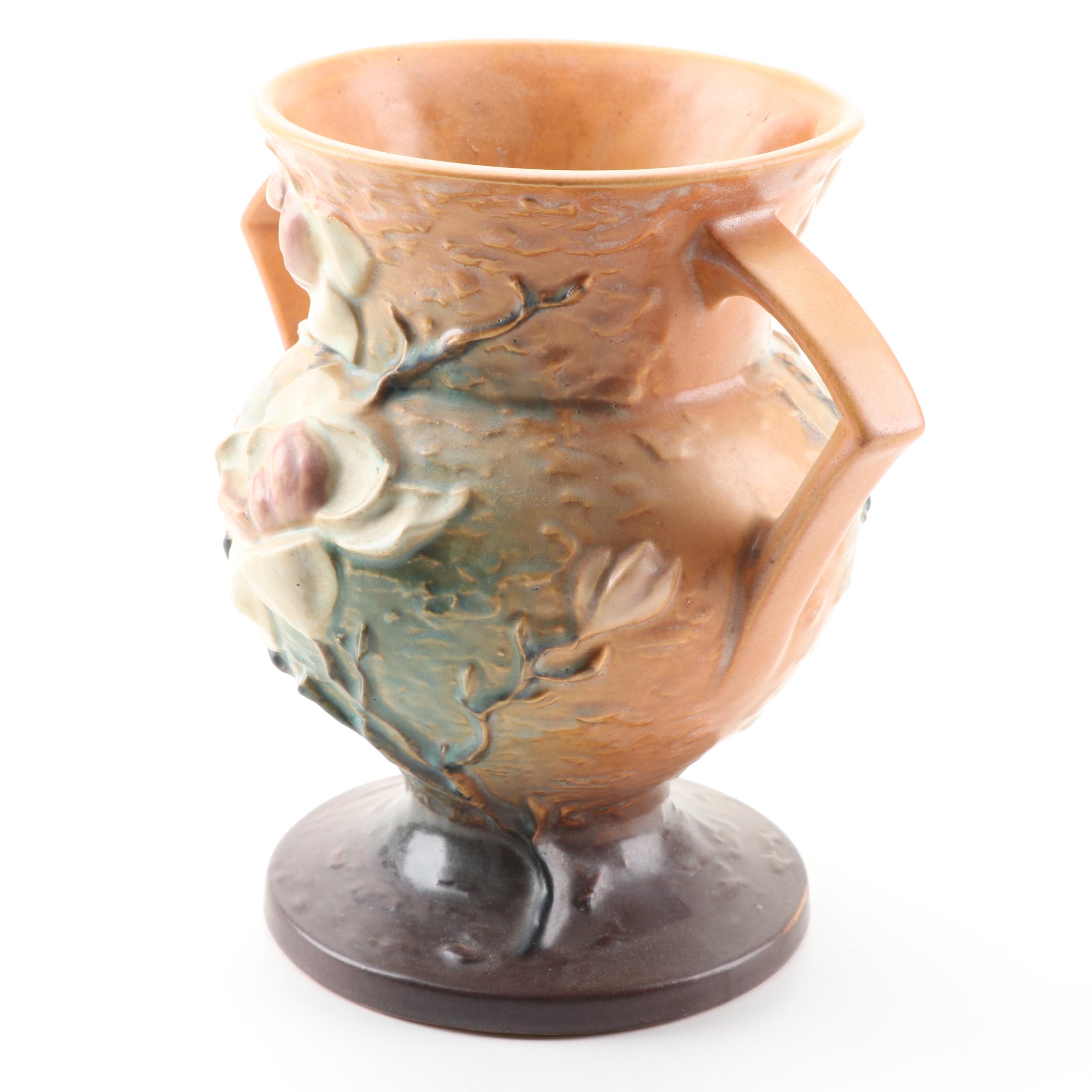 Roseville Pottery "Magnolia" Handled Vase, Mid-Century