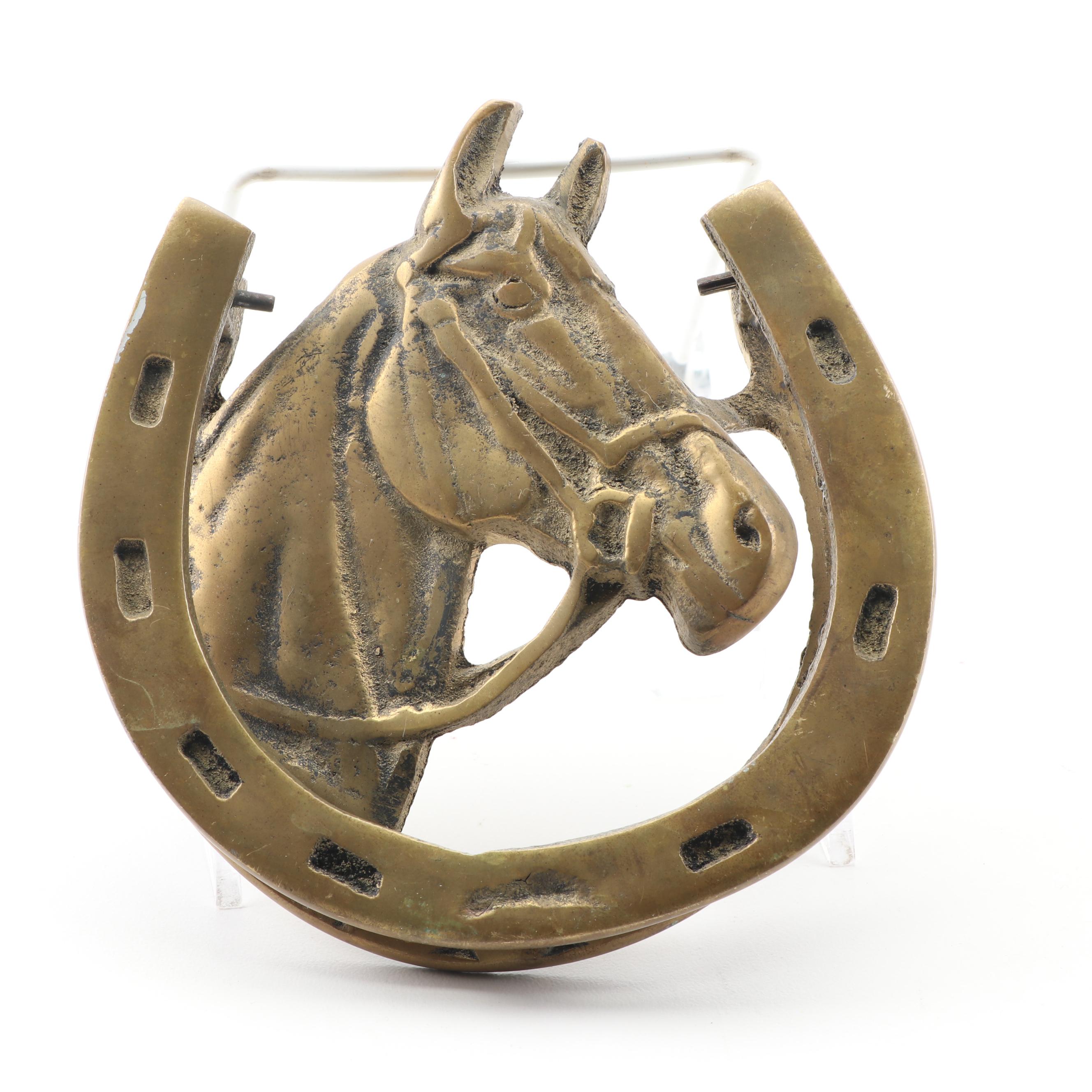 Brass Horseshoe Door Knocker, 20th Century