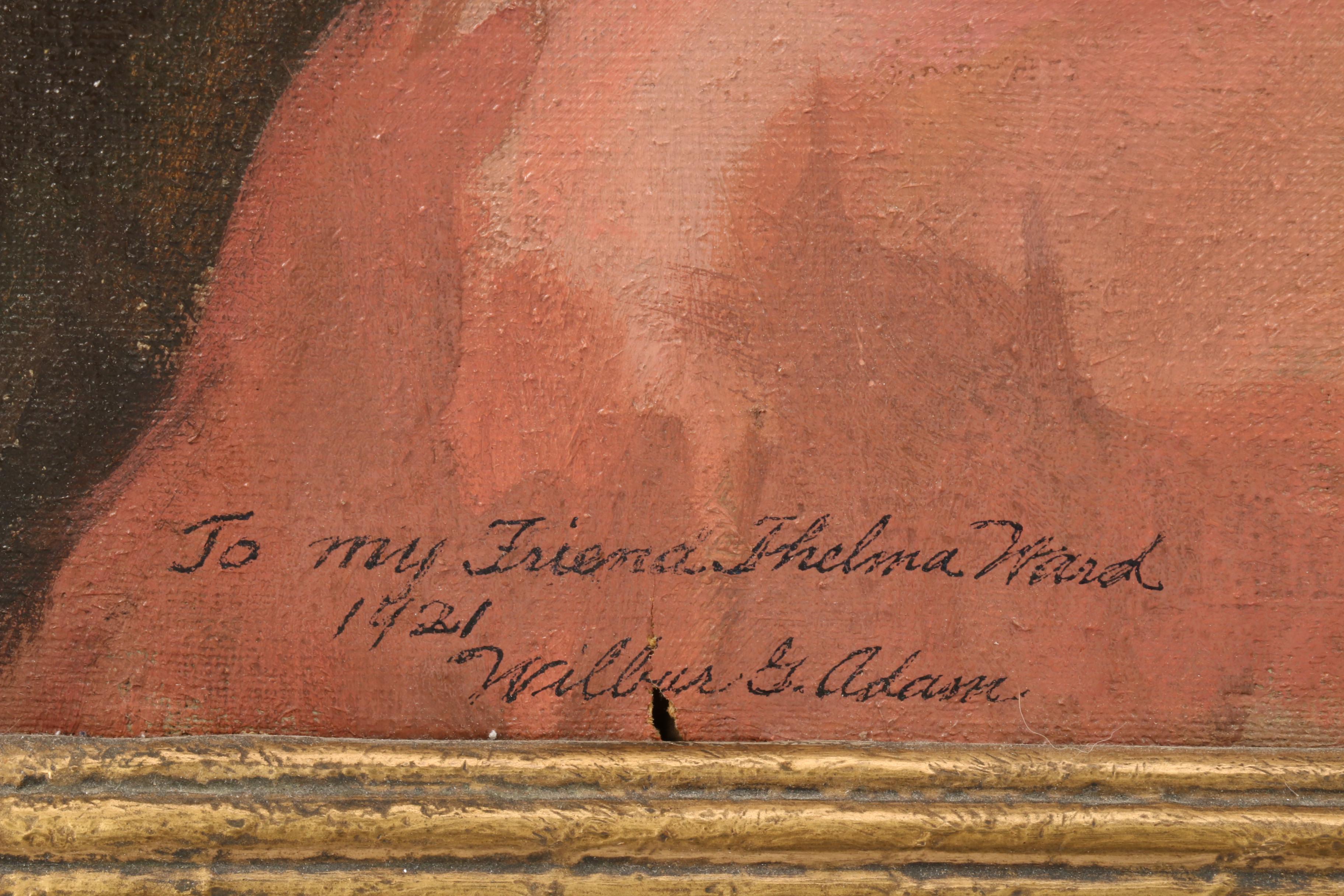 Wilbur G. Adam 1921 Portrait Oil Painting of Woman in Pink Dress