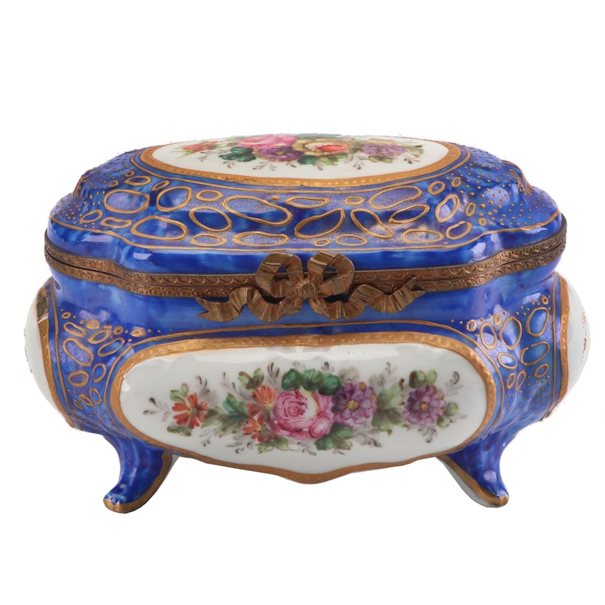 Sèvres Style Hand-Painted Porcelain Jewelry Casket, Early 20th Century