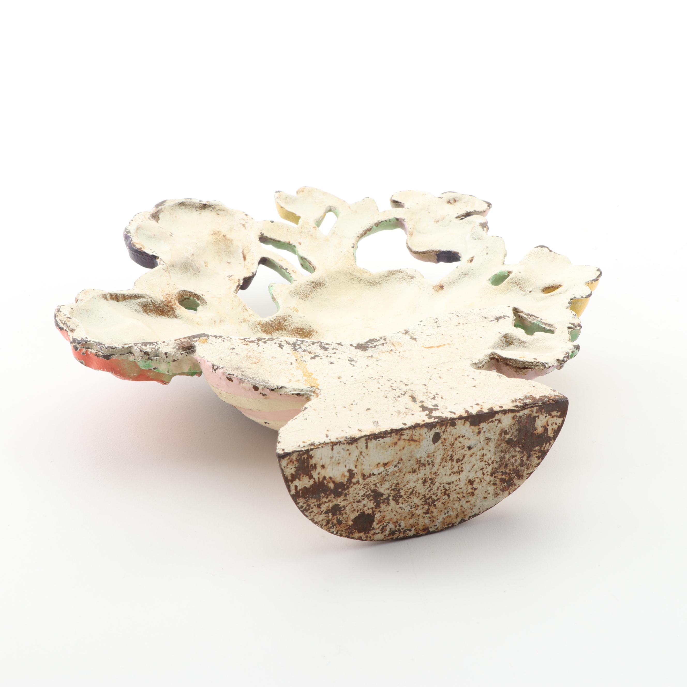 Cast Iron Cat and Floral Bouquet Doorstops Circa 1920s - 1930s