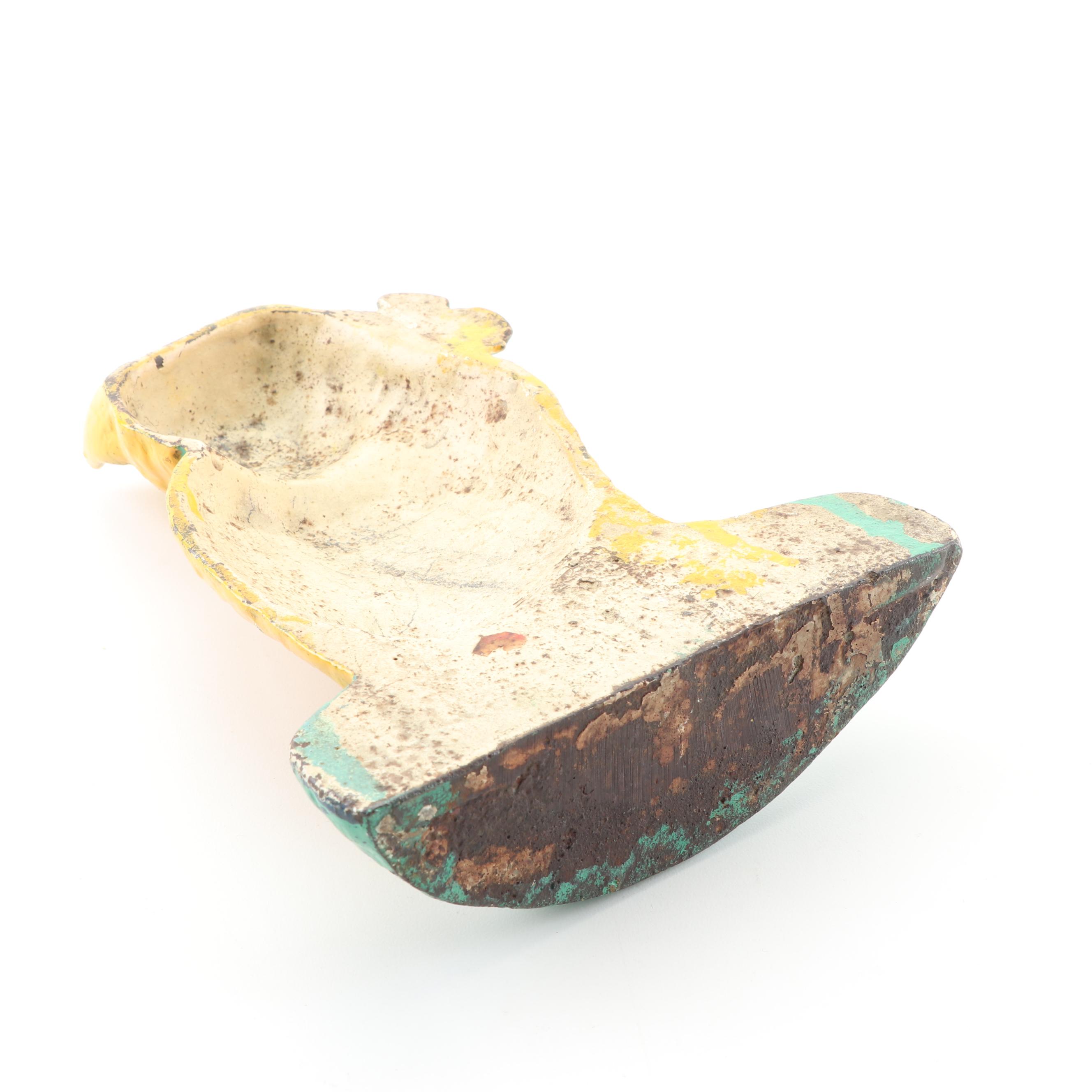 Cast Iron Cat and Floral Bouquet Doorstops Circa 1920s - 1930s