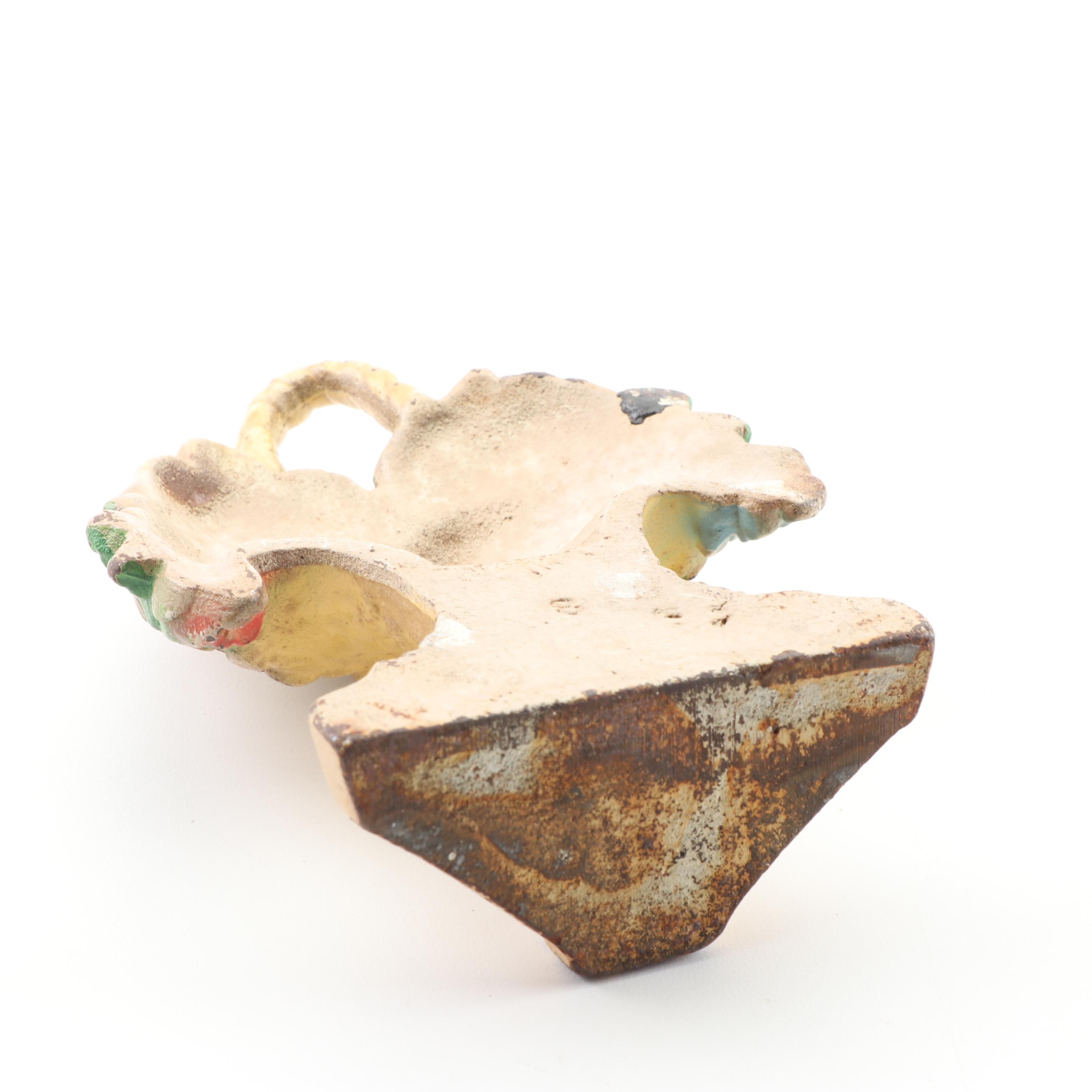 Cast Iron Cat and Floral Bouquet Doorstops Circa 1920s - 1930s