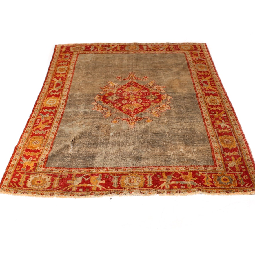 Antique Turkish Oushak Wool Rug, circa 1890