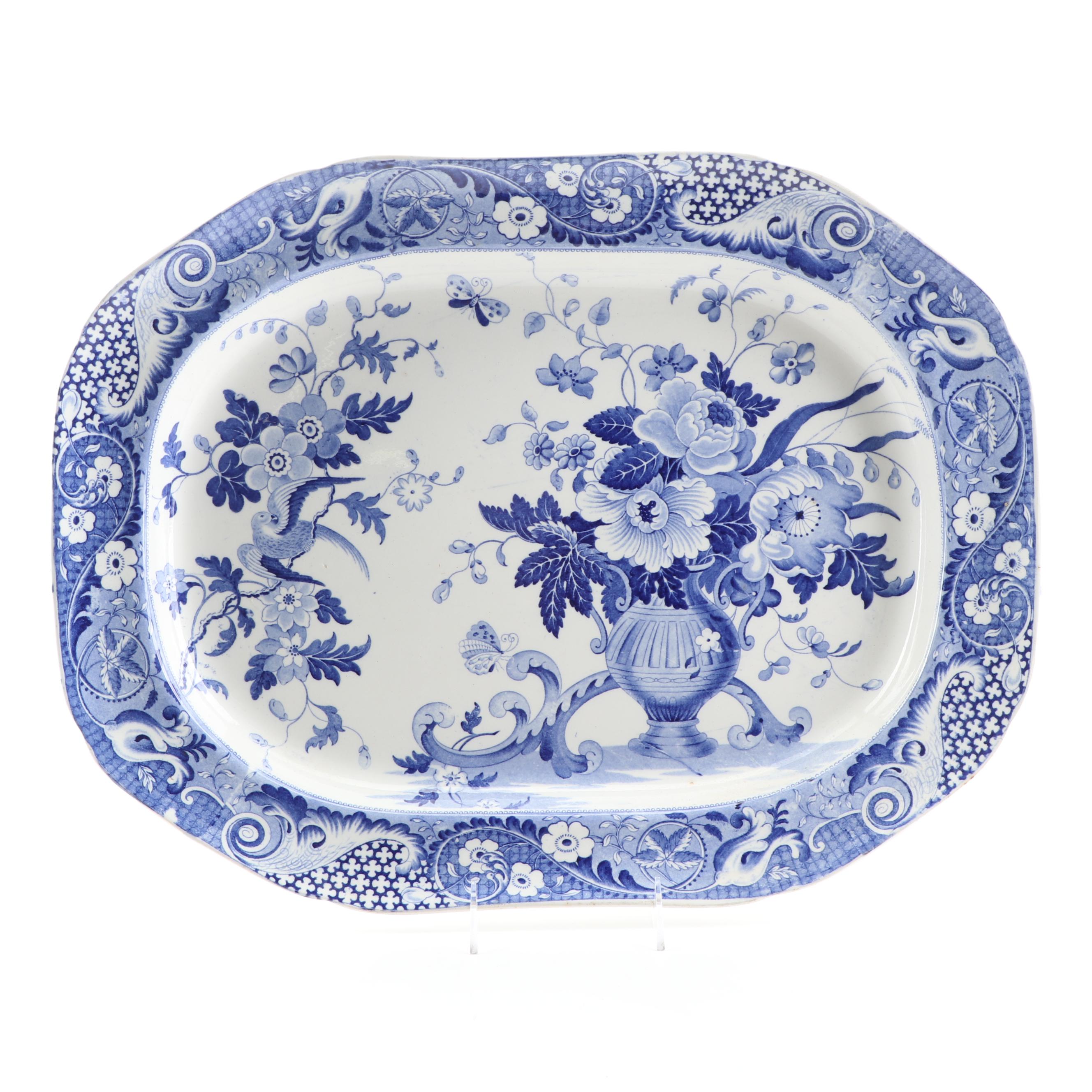 English Transferware Blue and White Chinoiserie Platter, 19th Century