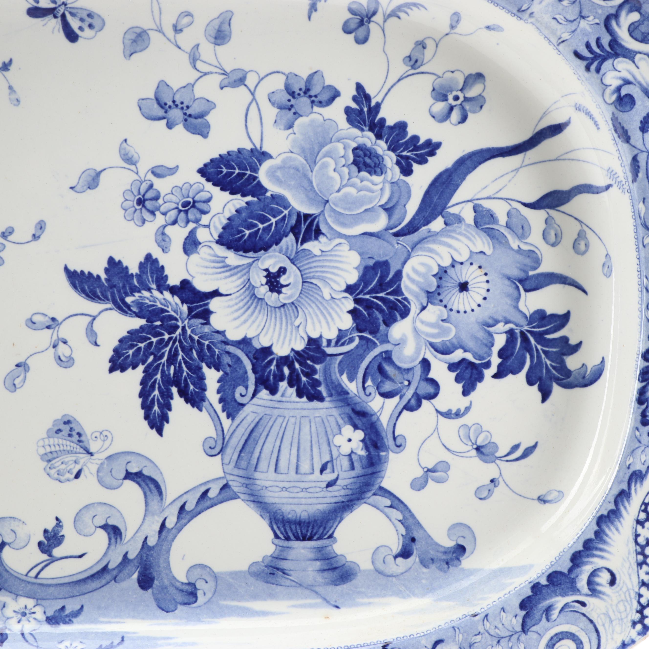 English Transferware Blue and White Chinoiserie Platter, 19th Century