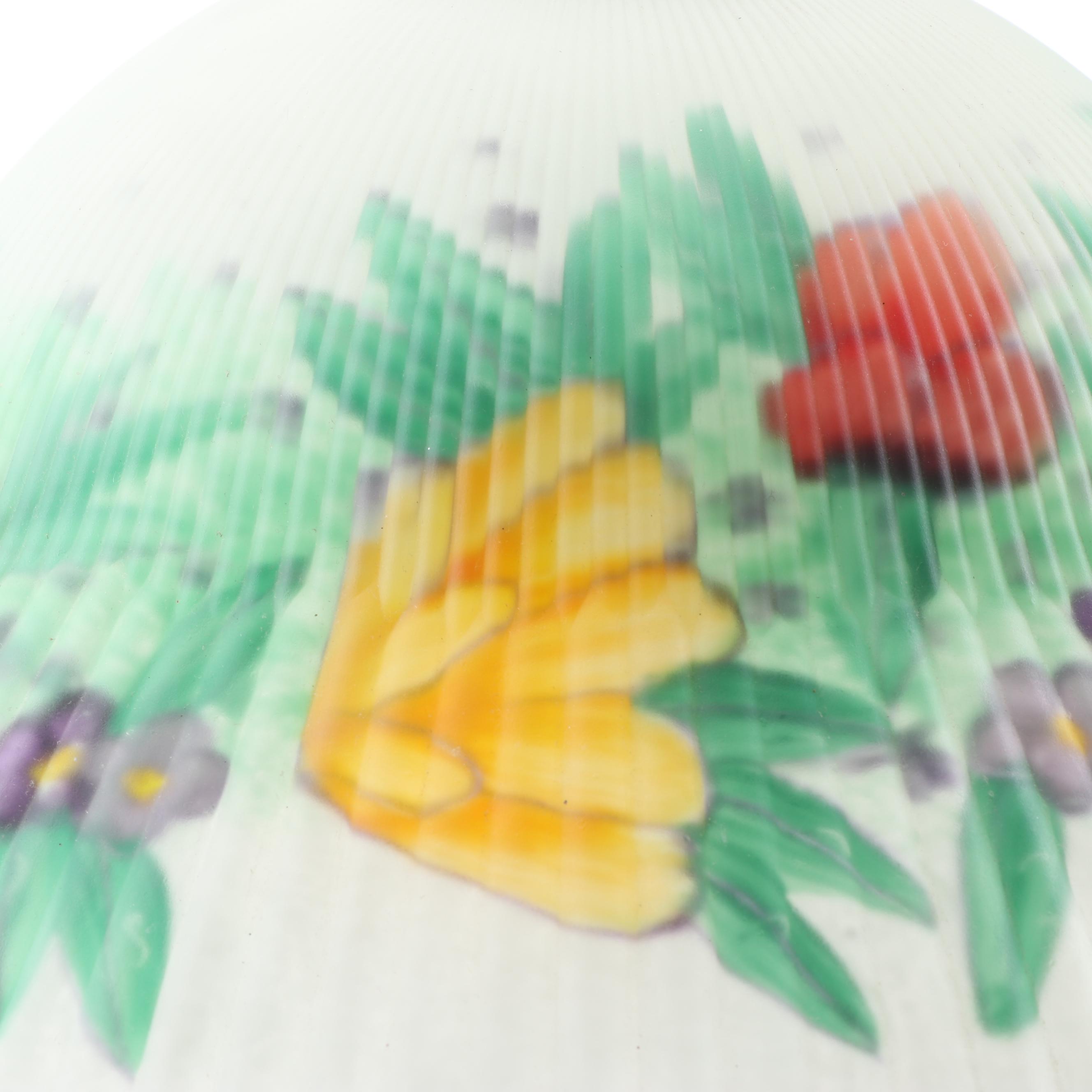 Metal Table Lamp with a Reverse Hand-Painted Glass Shade