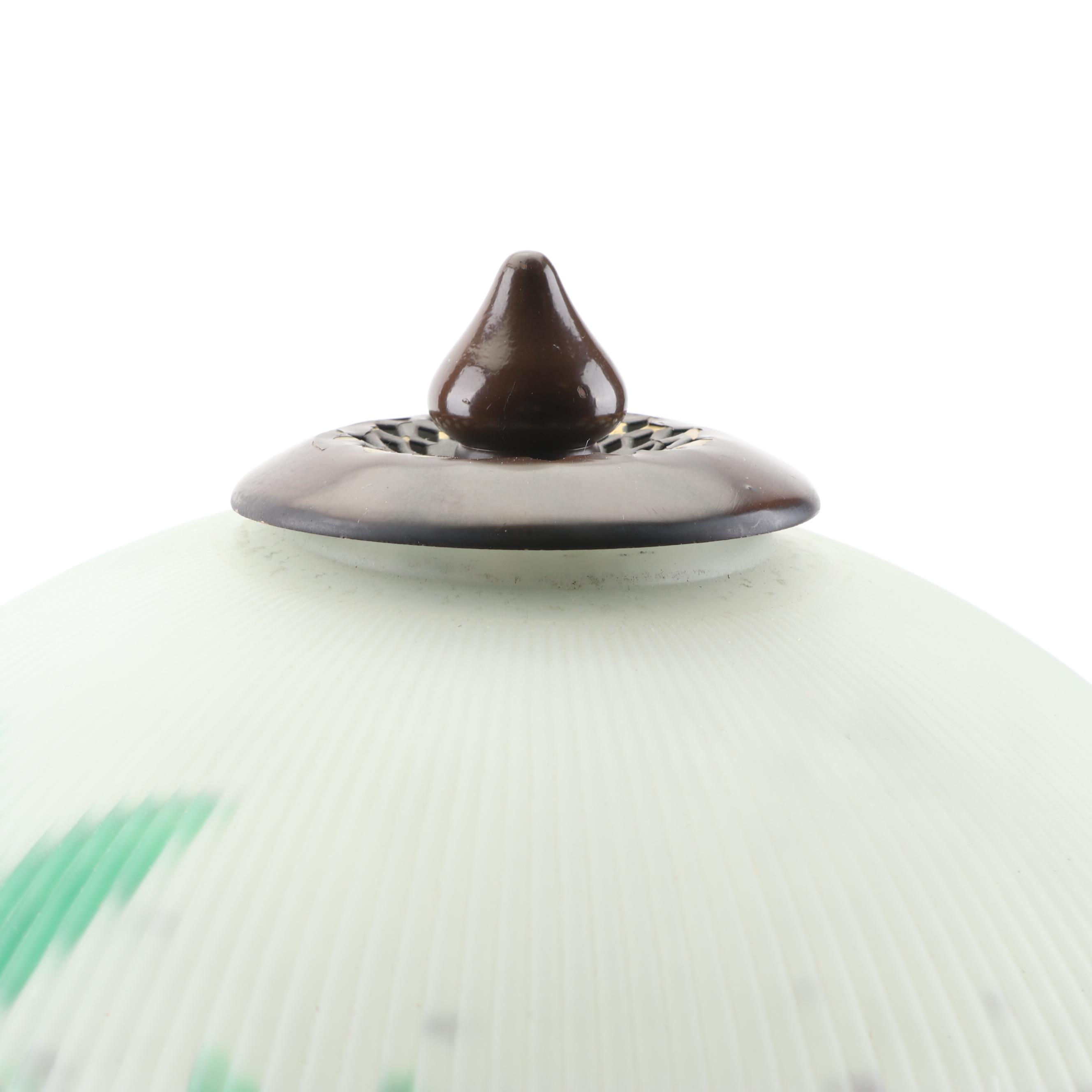 Metal Table Lamp with a Reverse Hand-Painted Glass Shade