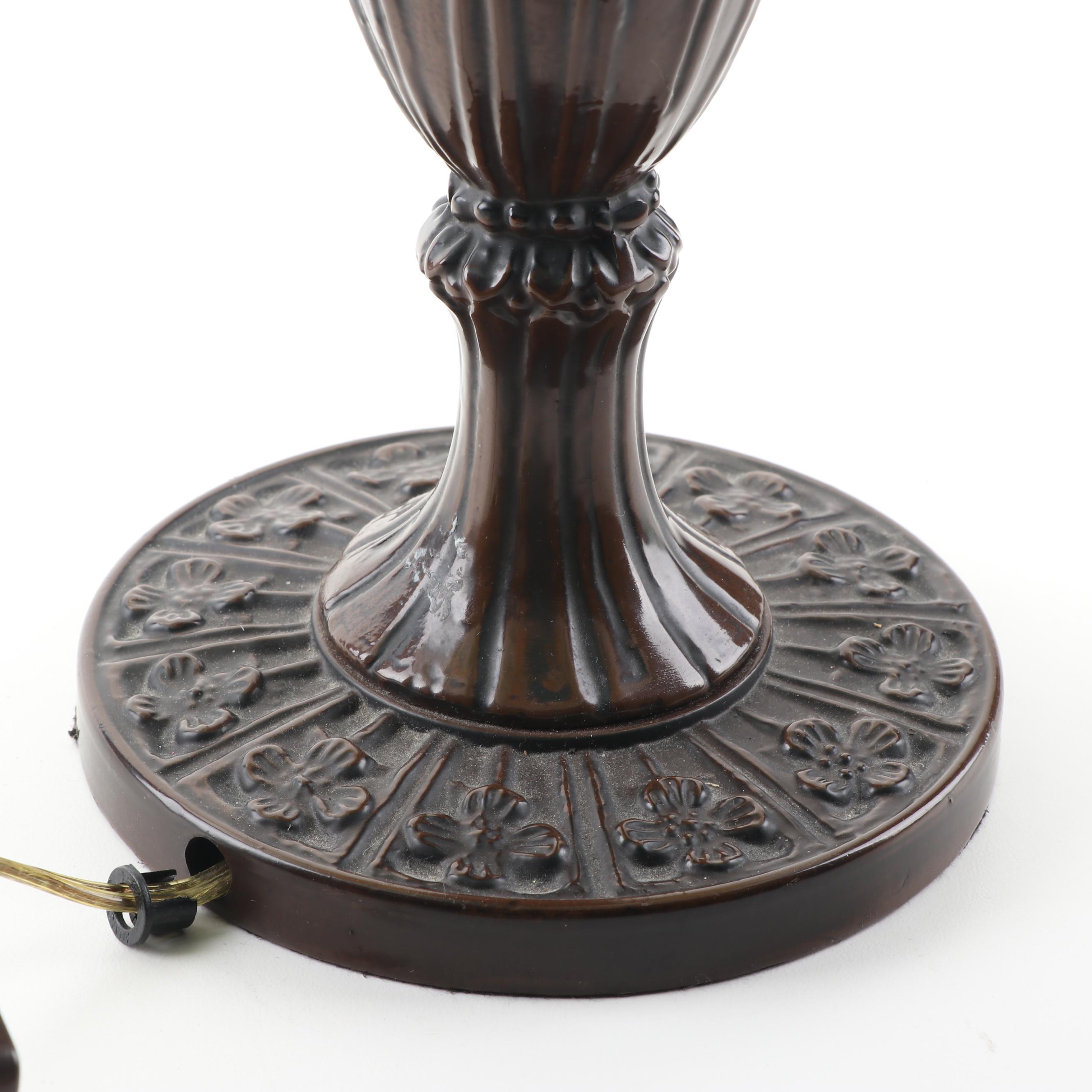 Metal Table Lamp with a Reverse Hand-Painted Glass Shade