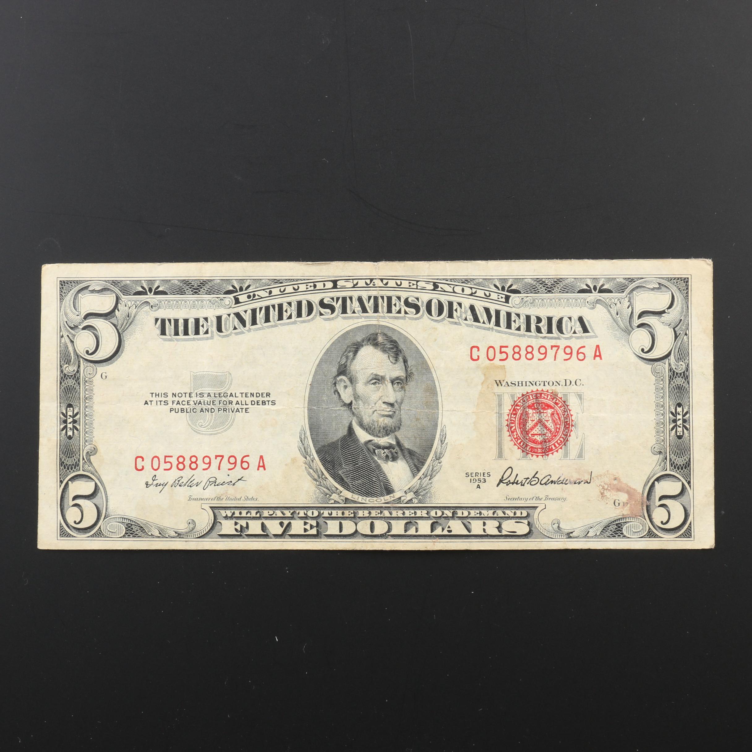 Group of Sixteen $5 Federal Reserve Notes from 1928, 1953, and 1963