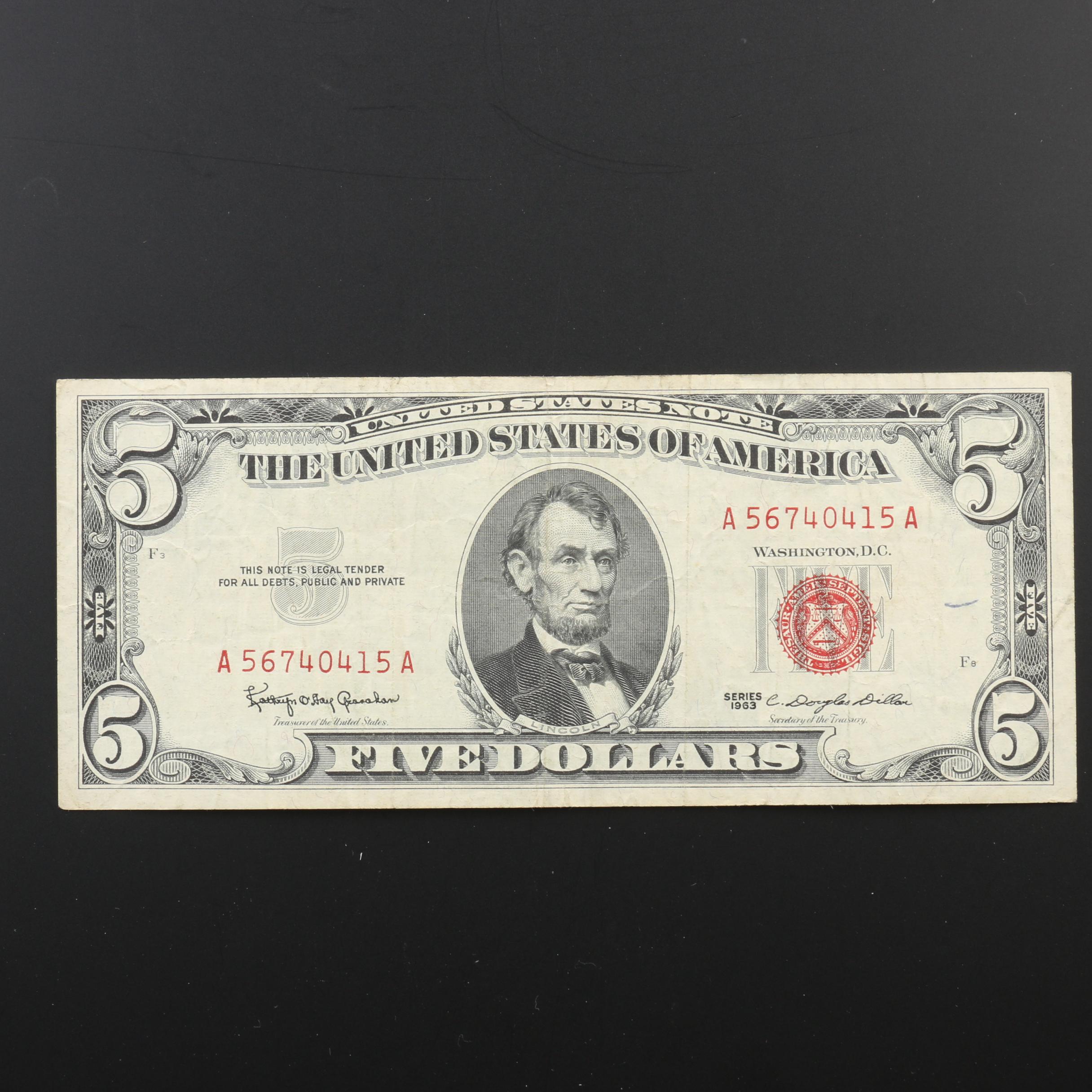 Group of Sixteen $5 Federal Reserve Notes from 1928, 1953, and 1963