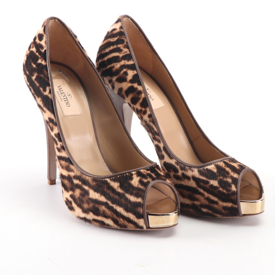 Valentino Garavani Animal Print Calf Hair High-Heeled Platform Pumps