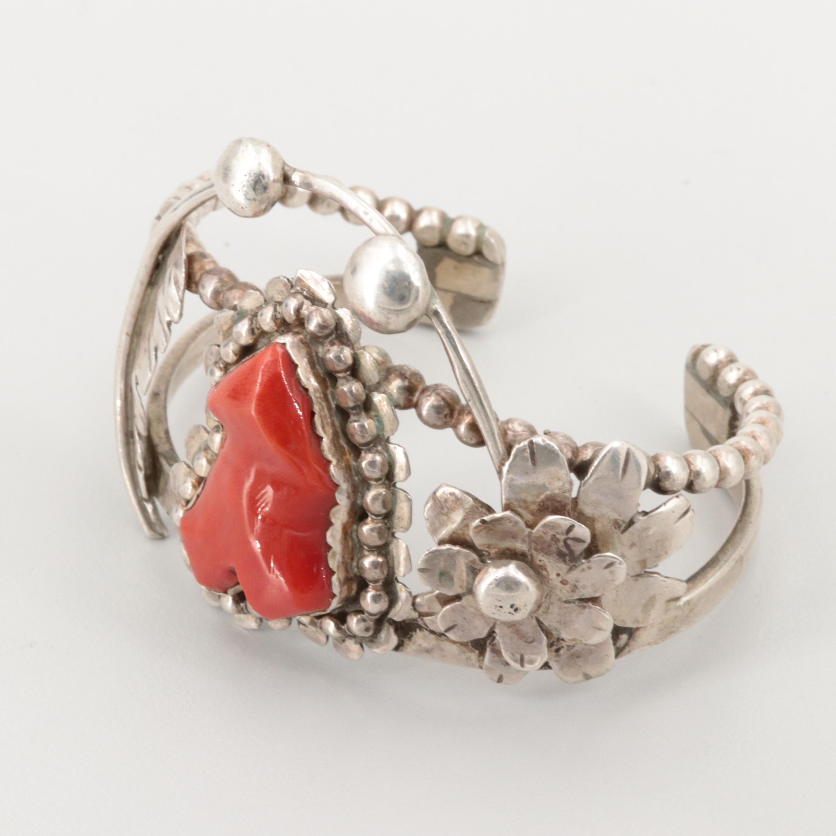 Bill Kirkham Sterling Silver Coral Bracelet