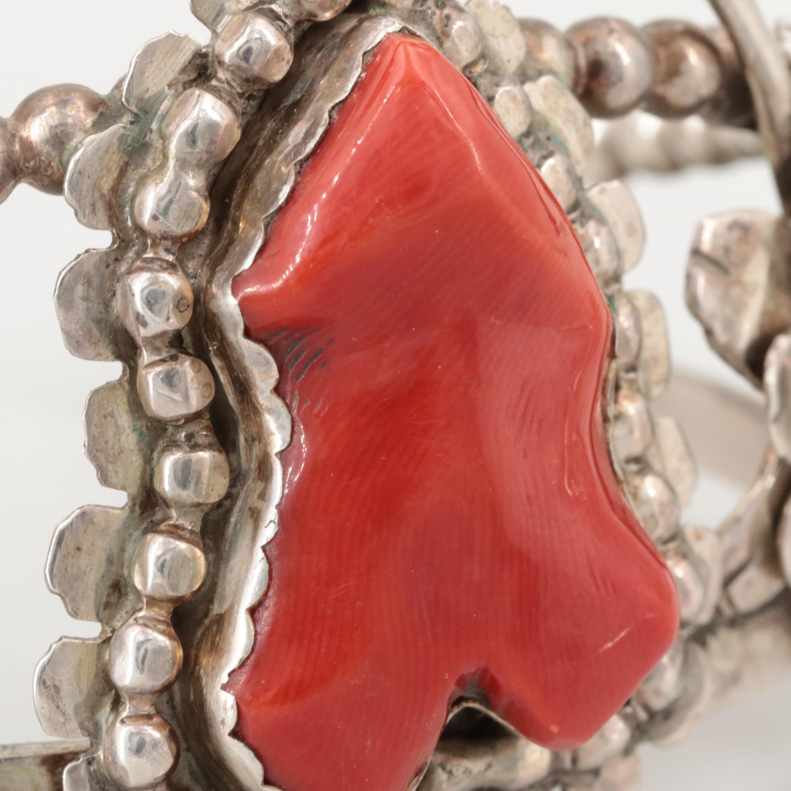 Bill Kirkham Sterling Silver Coral Bracelet