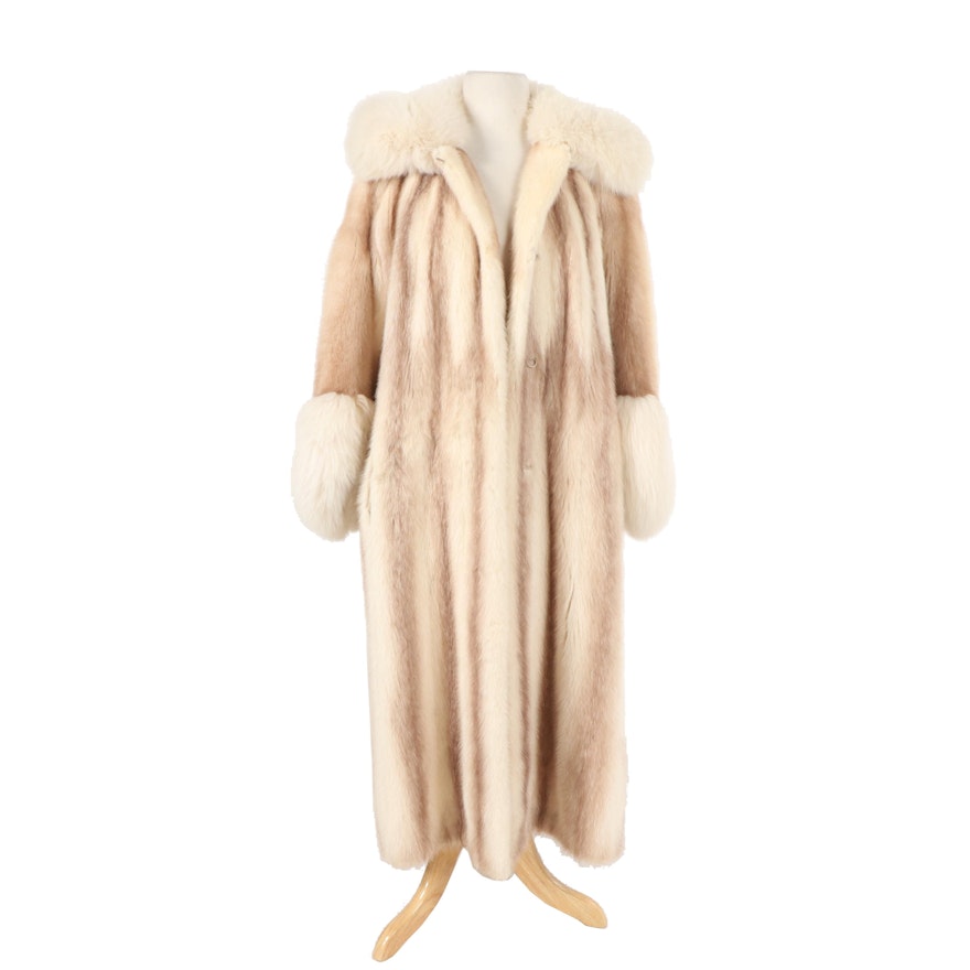 Women's Arcturus Mink Fur Coat with Hood and Fox Fur Trim